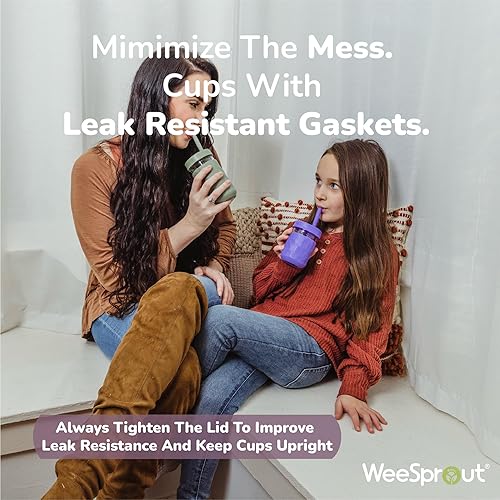 Miniatura 2 de WeeSprout Vasos de vidrio con tapas y pajitas, tarros de batidos resistentes a derrames para niños pequeños y niños, almacenamiento de alimentos