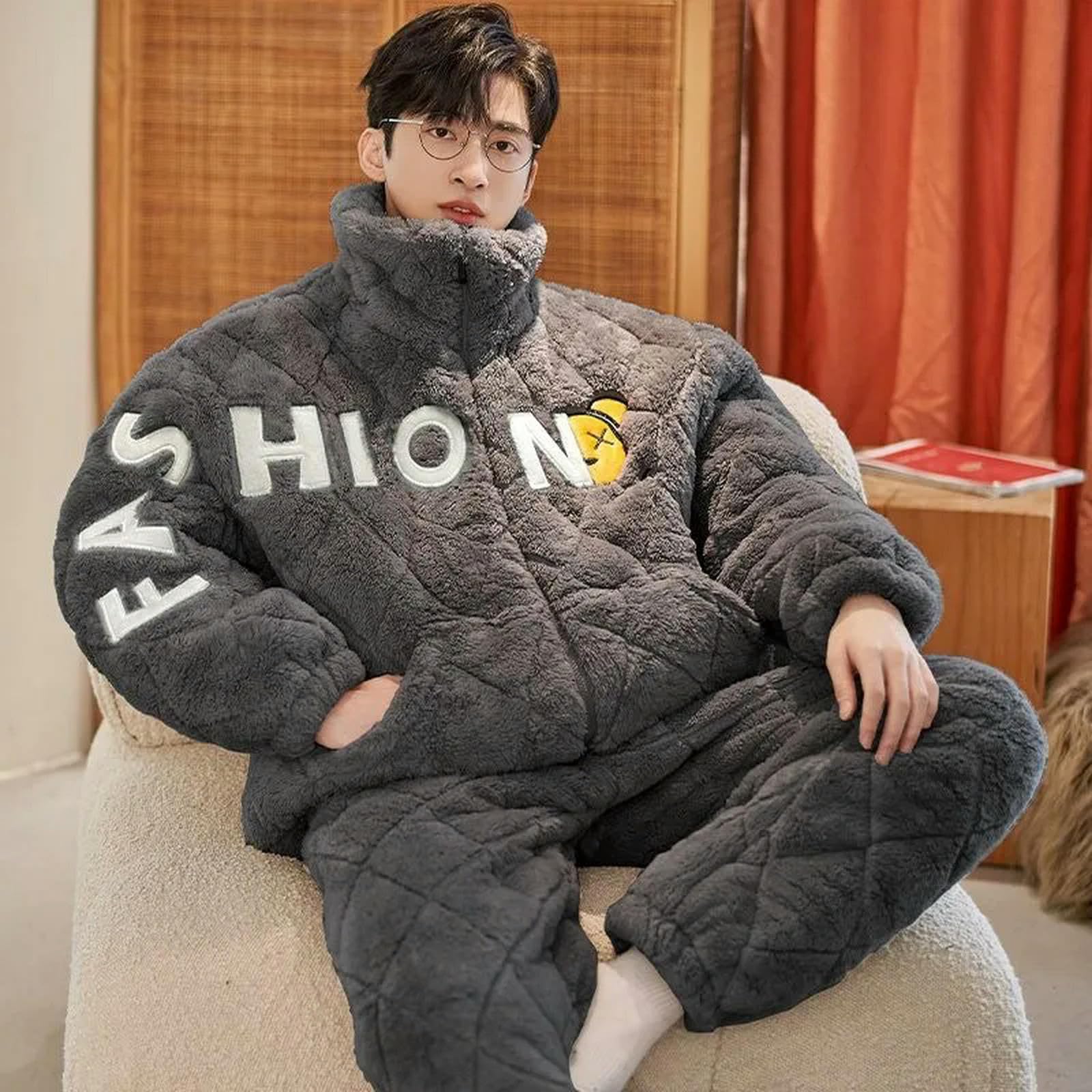 MdybF Pijama Hombre Invierno Pajamas Acolchado para Hombres Invierno Invierno Super Cálido Engrosamiento De Ropa De Dormir Juvenil Coral Velvet Premium Zipper Loungewear