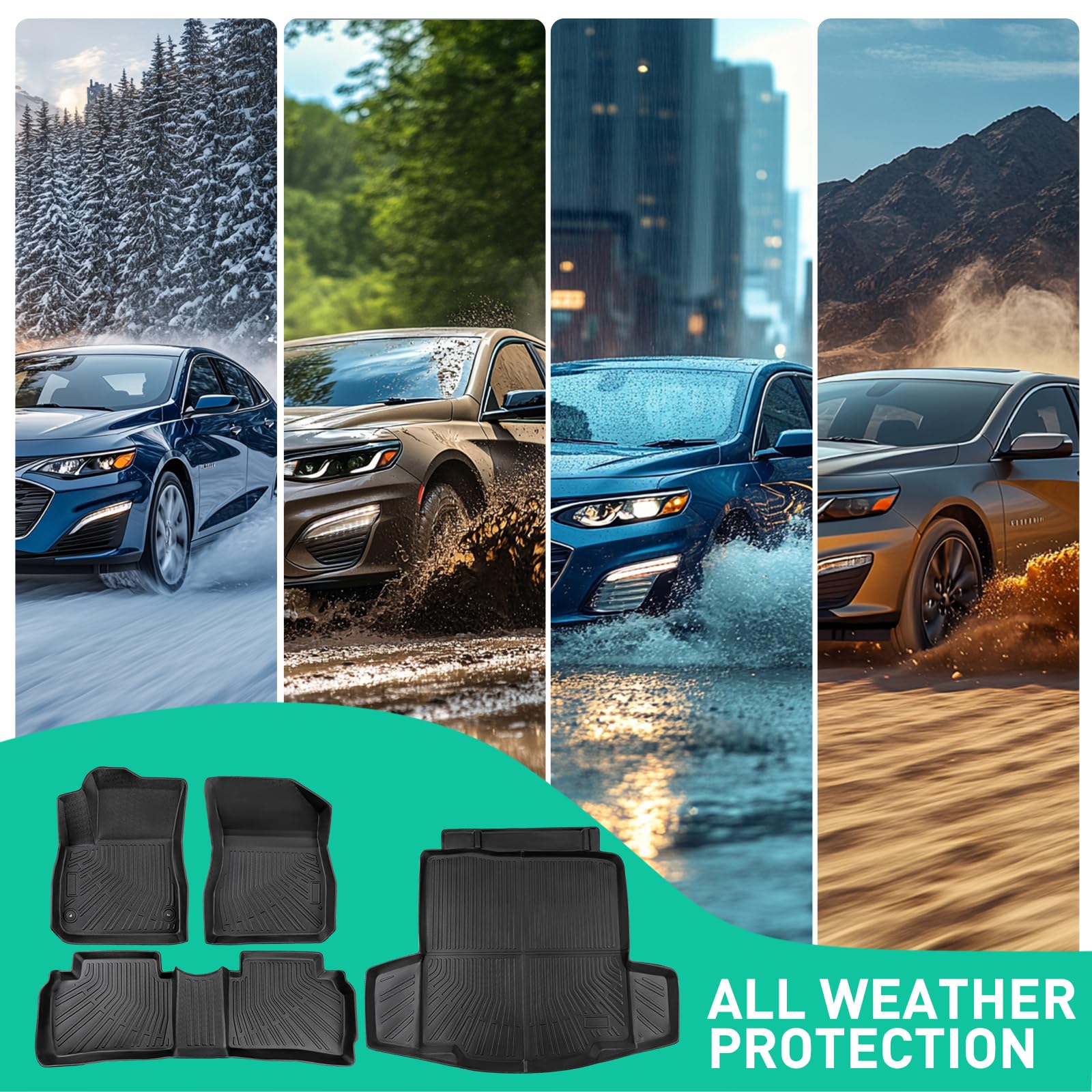 Diffcar Floor Mats for Chevy Malibu 2016 2017 2018 2019 2020 2021 2022 2023 2024 2025 All Weather — view 7