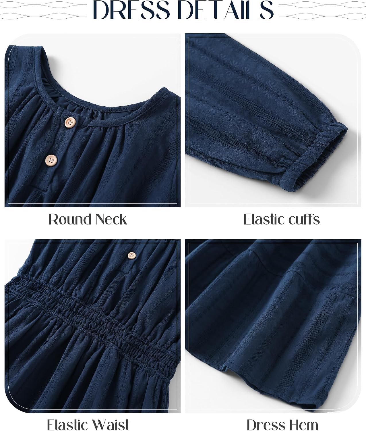 Tween Girls Dress Long Sleeve Solid Dresses 6-14 Years | Fall Winter Long Sleeve Casual Dress Round Neck Elastic Waist Boho Girls Dress Soft Comfortable Fabric