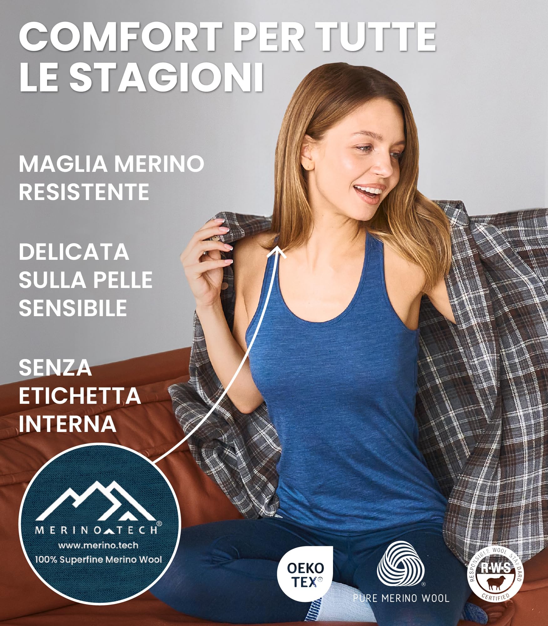 Merino.tech Maglietta Merinos Donna - 100% Maglia Termica Manica Corta in Lana Merinos con Calzini