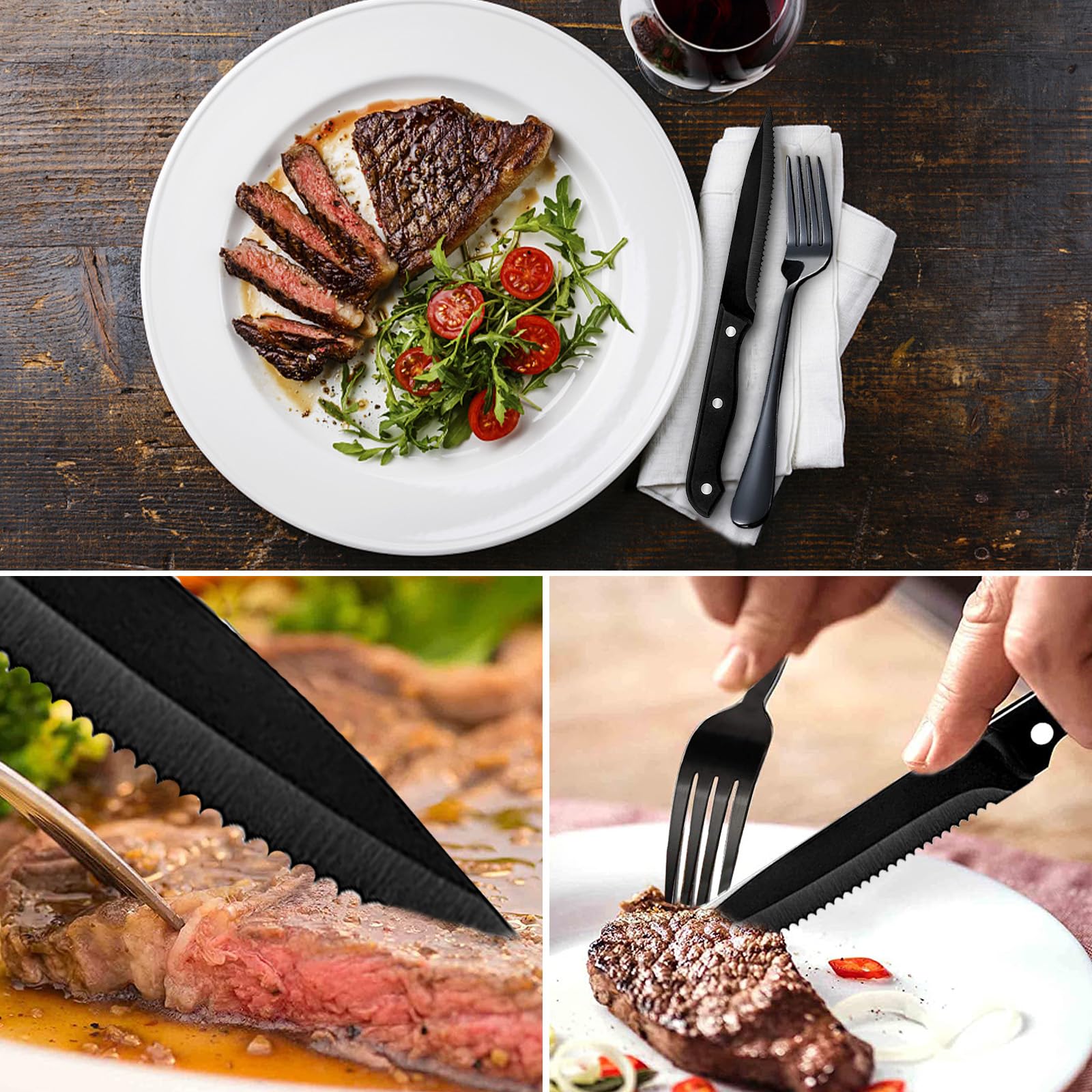 CALIYO Besteck Set, 24-teiliges Besteck Set mit Steakmesser für 4 Personen mit Messer Gabel Löffel, Hochwertiges Edelstahlbesteck, Hochglanzpoliert & Spülmaschinenfest für Haus/Küche/Restaurant