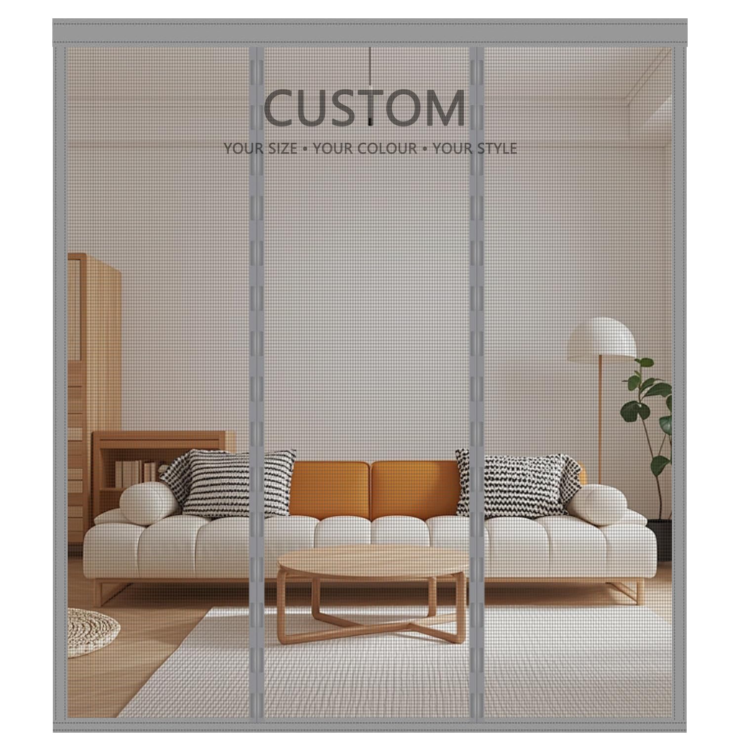 Fly Screens for Doors, Grey Double Door Screen Curtain for Sliding Door with Powerful Magnets and Full Frame Magic Tape, Easy to Install Door Fly Screen Curtain, Keep Fly Bug Out