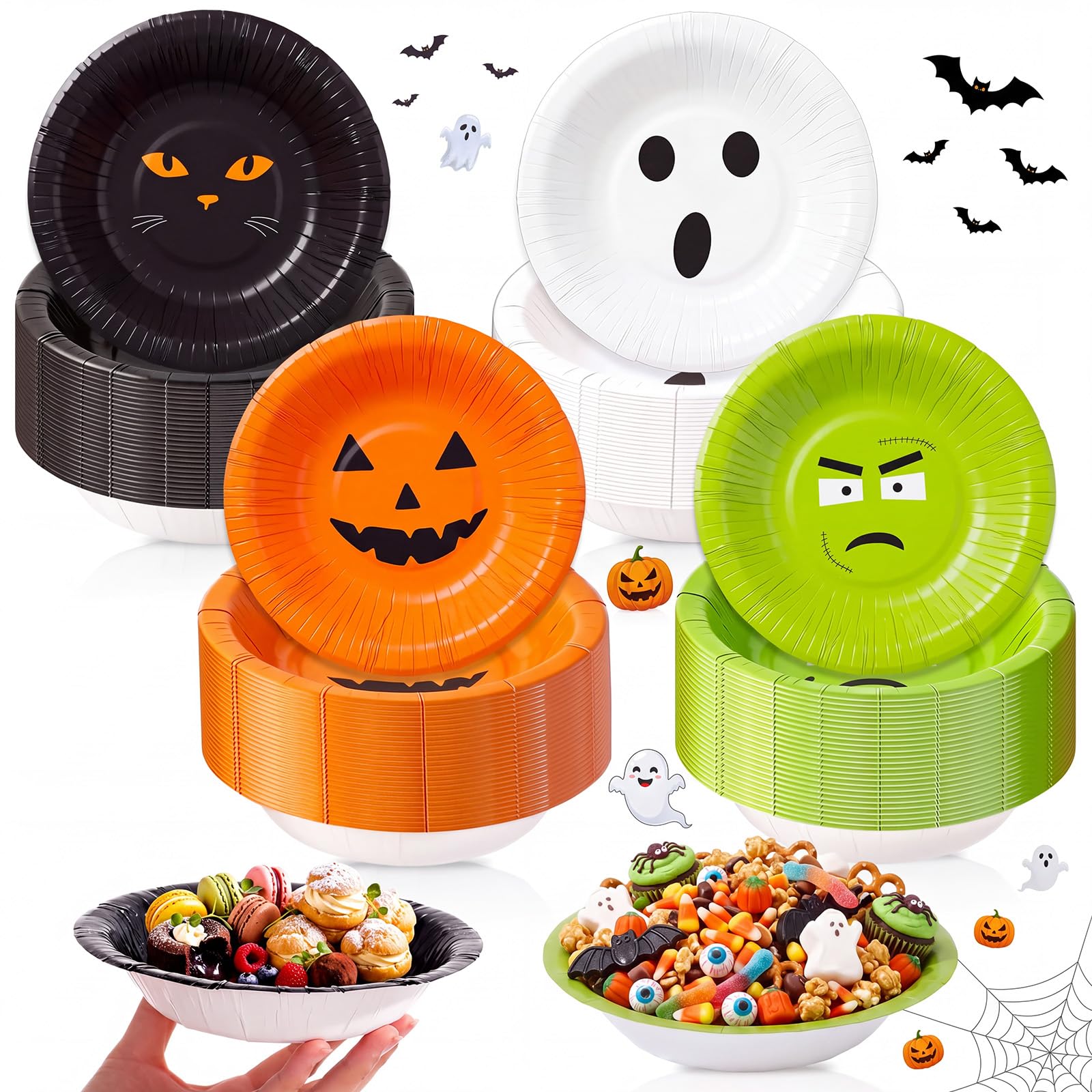 Sawysine 100 Pcs 16 oz Halloween Disposable Paper Bowls Bulk