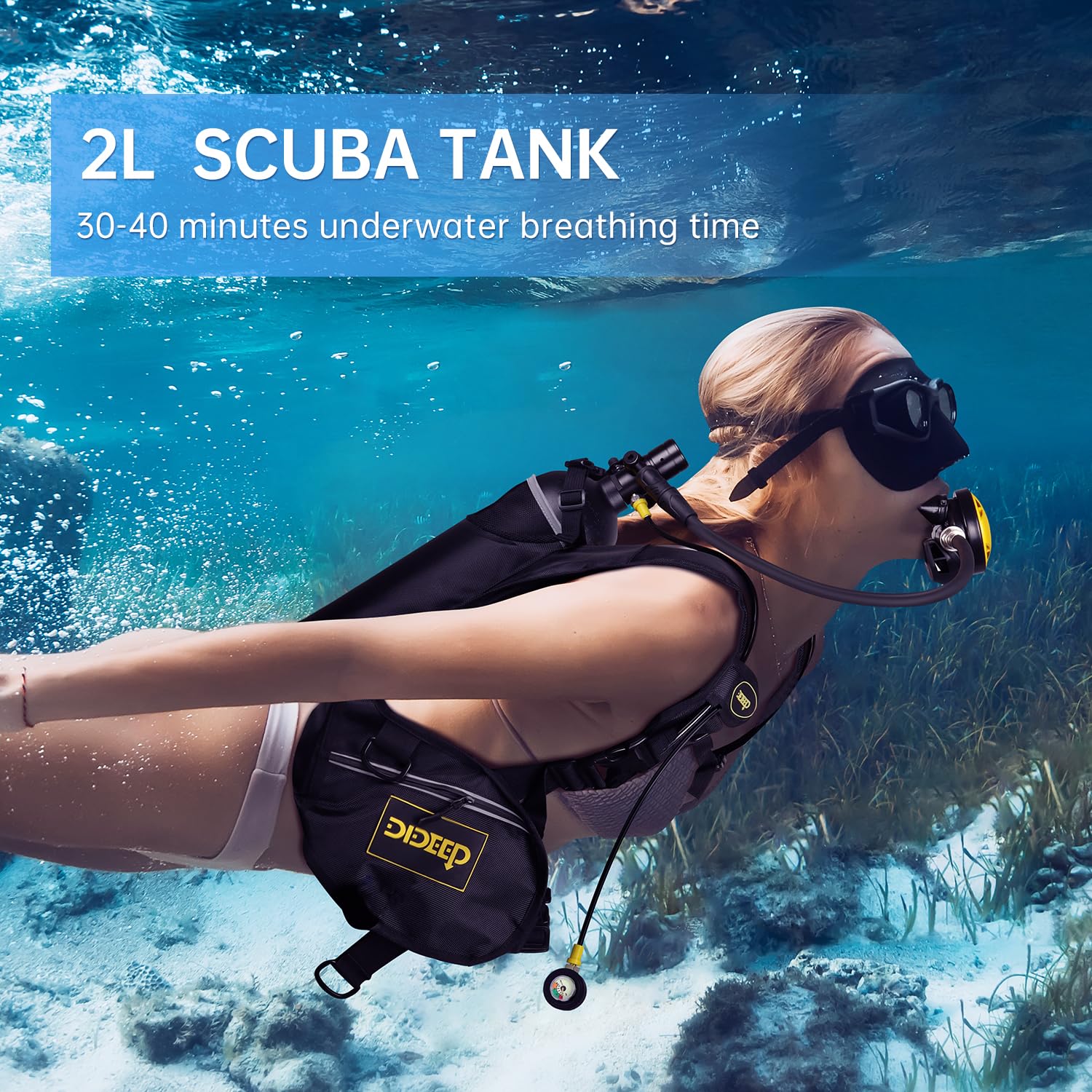 DIDEEP Scuba Tank, 2L Mini Scuba Tanks Kit, Support About 30-40 Minutes Underwater Breathing, Dive Portable Lungs for Backup Air Source Underwater Exploration, Black