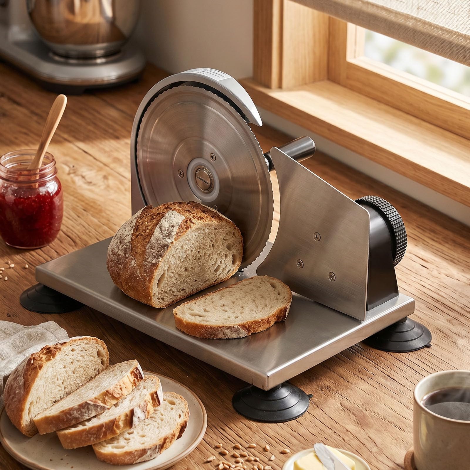 Rebanadora de Pan Ajustable para Hornear en la Cocina, Cortador de Pan Manual de Acero Inoxidable para Rebanar Versátil, 1 Unidad