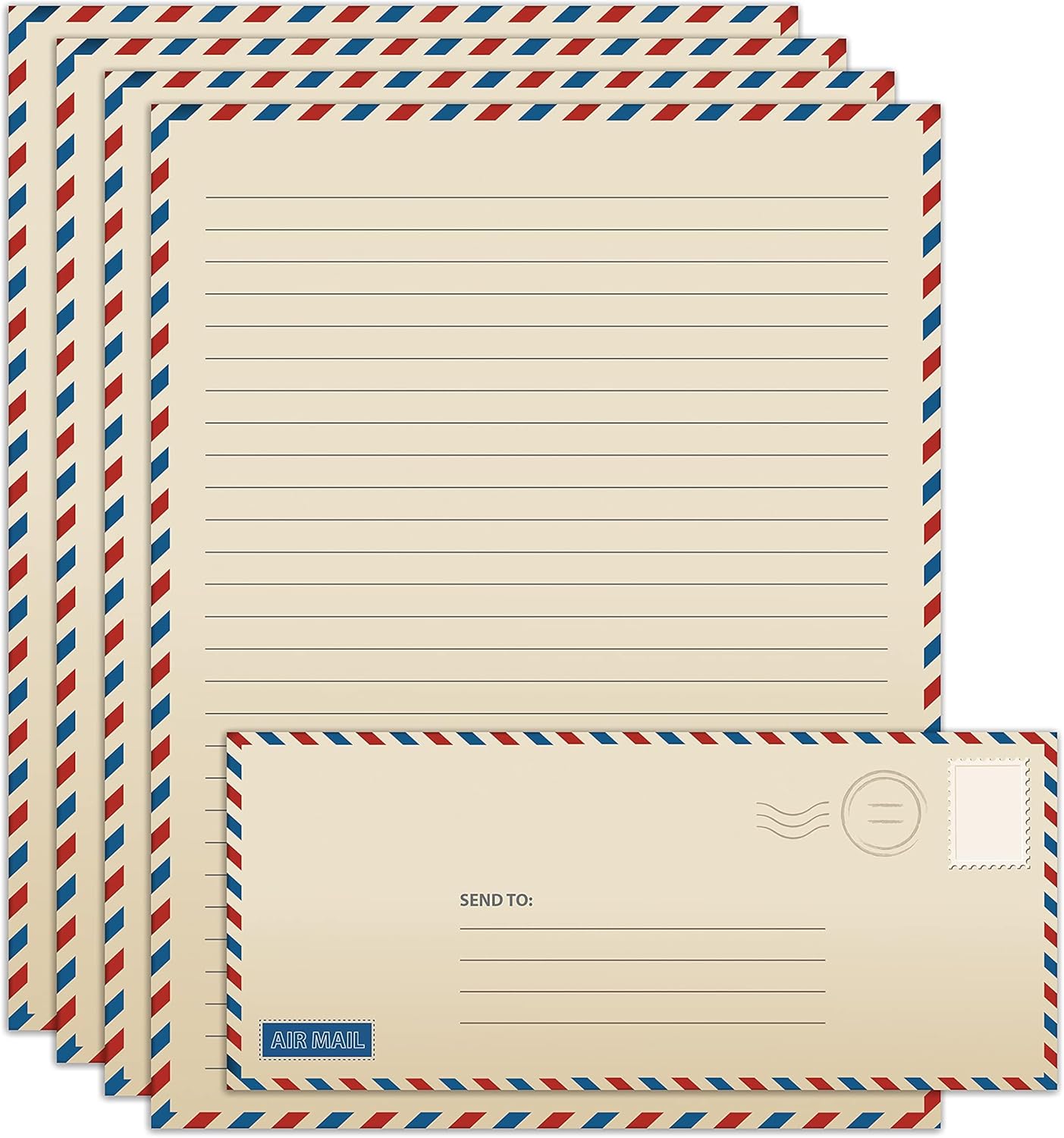 Vintage Airmail Stationery Paper Set, 100-Piece Set