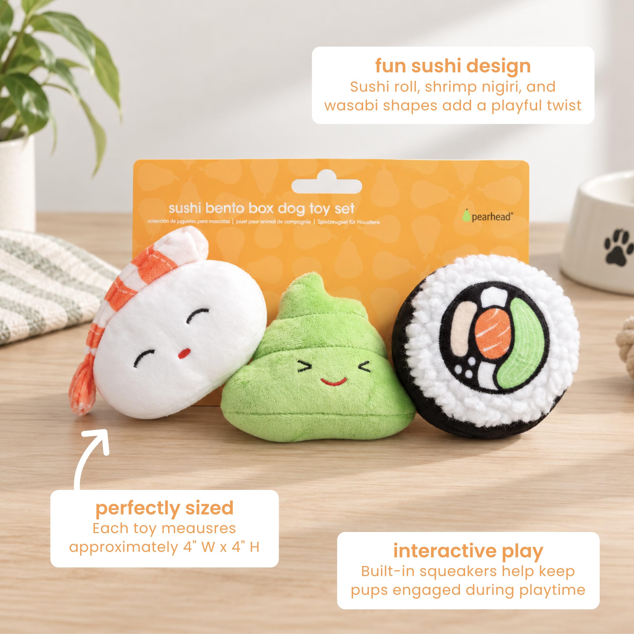 Amazon.com: Pearhead Sushi Plush Squeaky Dog Toys, Gift Set