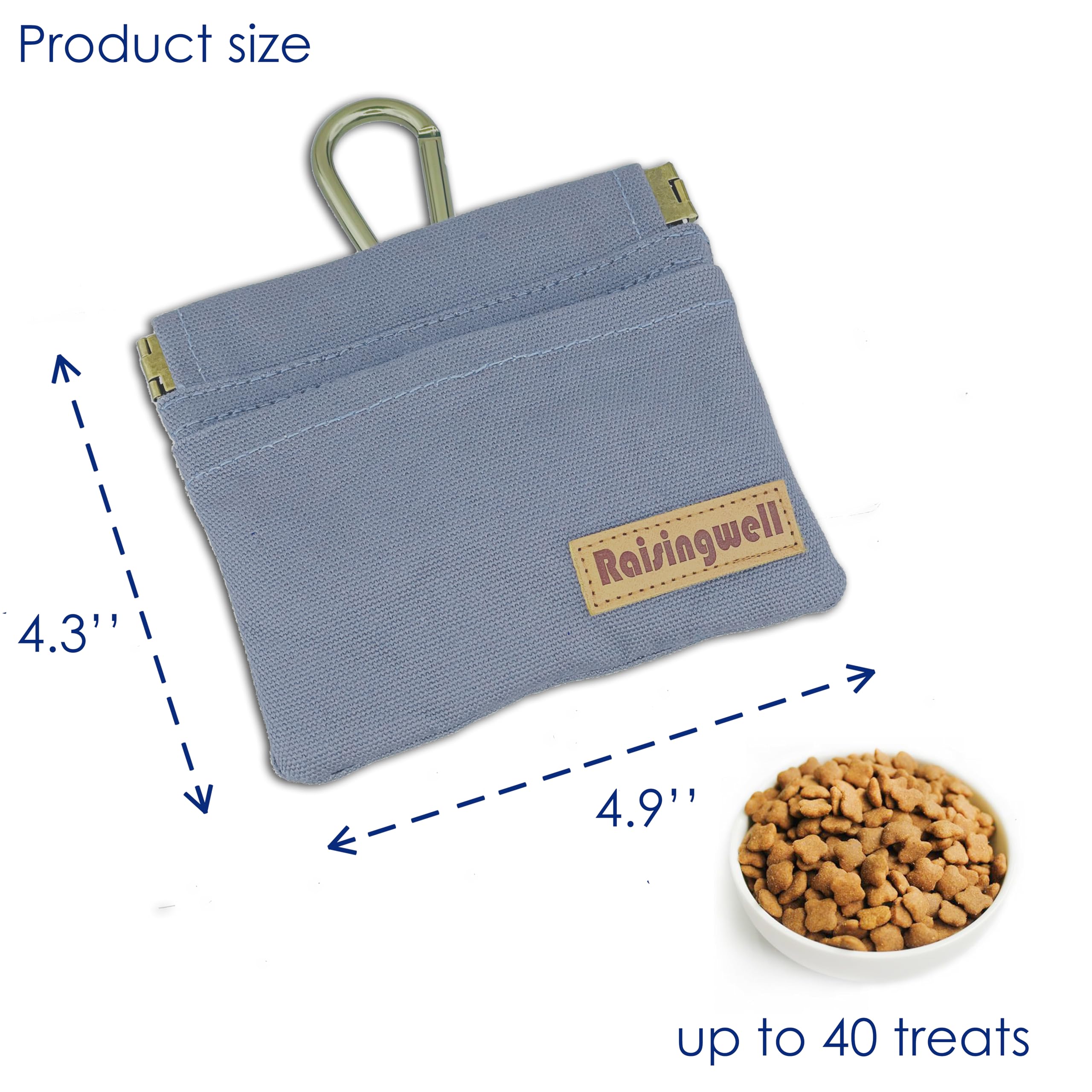 Raisingwell Pochette à friandises pour chien, petit support de dressage en coton, sac banane mains libres avec mousqueton, récompense de collation pour animal de compagnie, aide au comportement pour