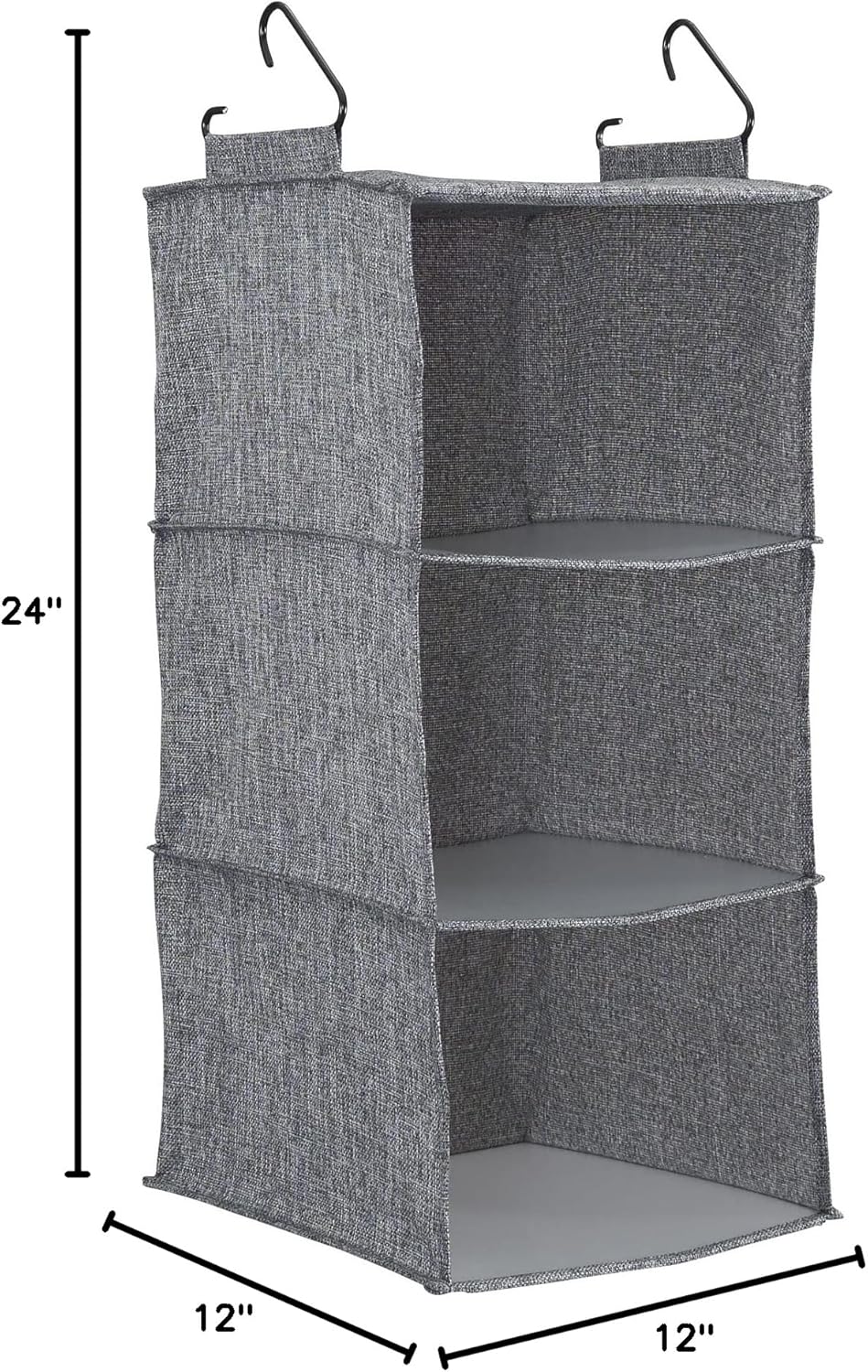 Graphite 3-Shelf Hanging Closet Organizer with Hooks