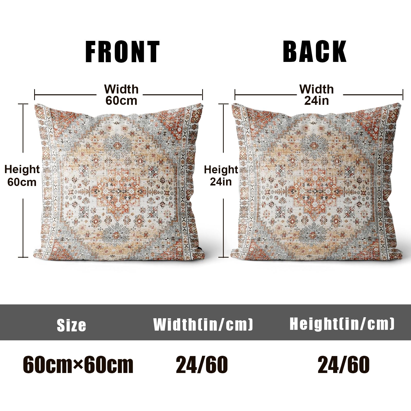 XPHZZL Pack of 2 Soft Decorative Cushion Covers 60cm x 60cm Square Throw Pillow Case Bohemian Style Pillowcases for Sofa Bedroom Outdoor Patio Garden Blue/Grey with Invisible Zipper 24 x 24 Inch - Image 2