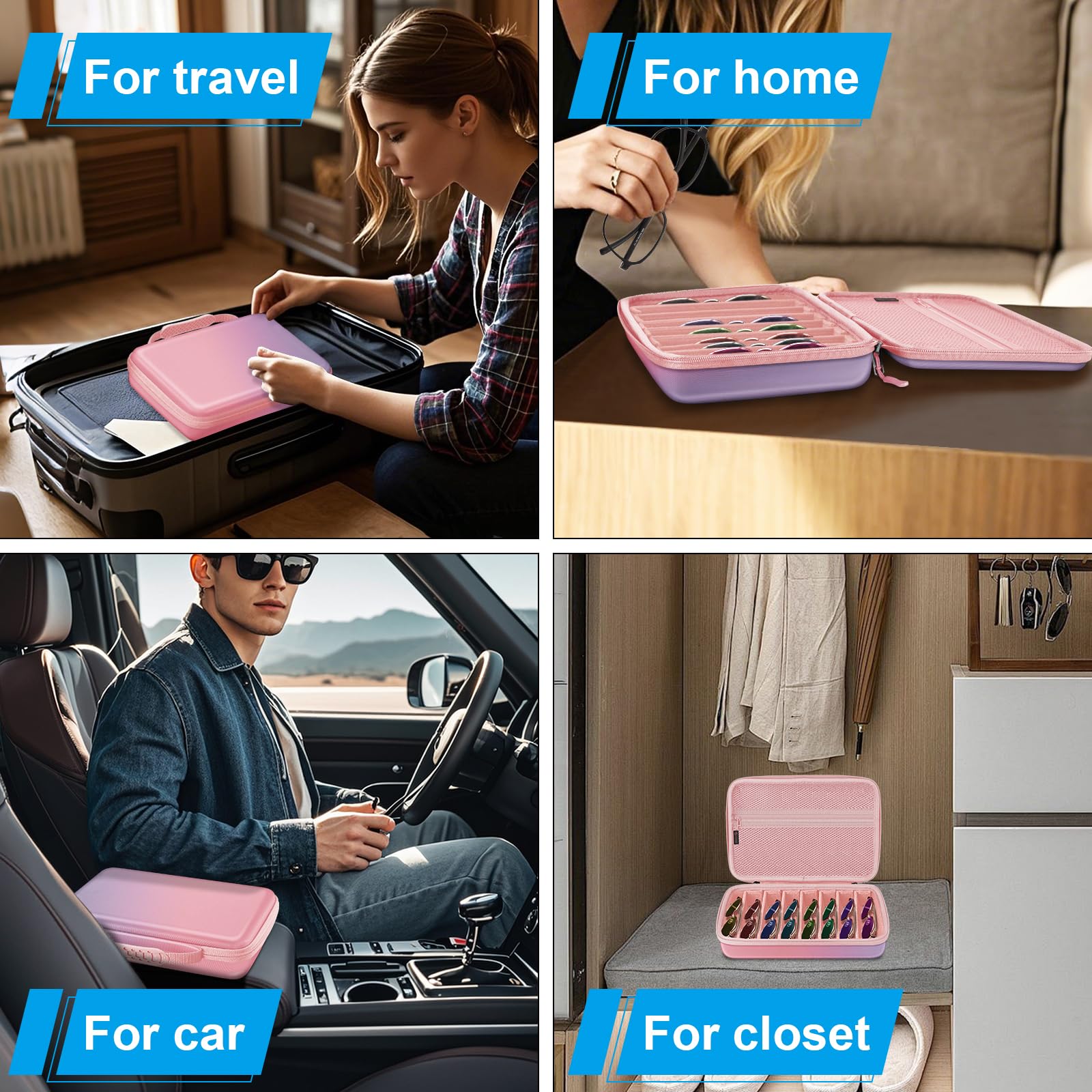 Fintie Custodia organizer da viaggio per occhiali da sole con 8 scomparti regolabili, in EVA rigida, per uomini e donne, Fantasia Ombre, Large, Custodia organizer da viaggio per occhiali da sole con