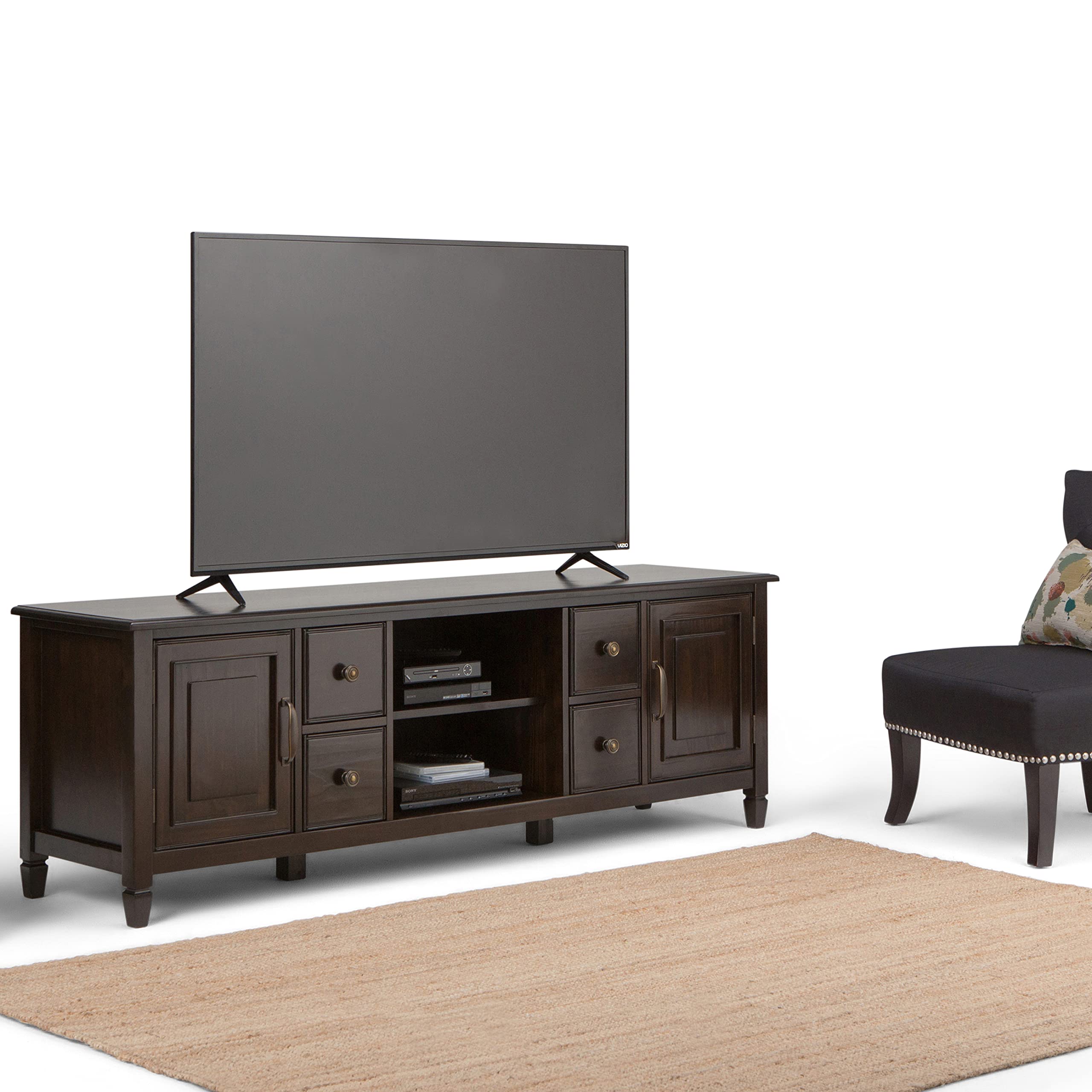 SIMPLIHOME Connaught SOLID WOOD Universal TV Media Stand, 72 inch Wide , Traditional, Living Room En