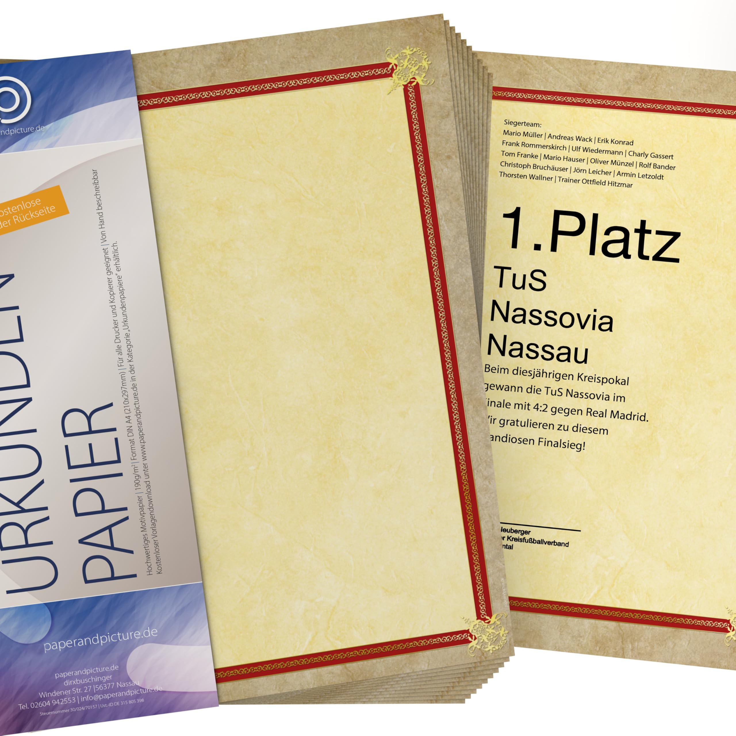 "success 10 feuilles de papier à lettres pour les certificats, les quotas u.v. m., 190 g/m² avec précision tel que sur la photo à titre