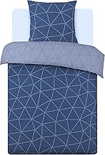 Vision Hugo - Juego de funda nórdica reversible (140 x 200 cm, incluye 1 funda de almohada para cama individual, 100% algodón), color azul