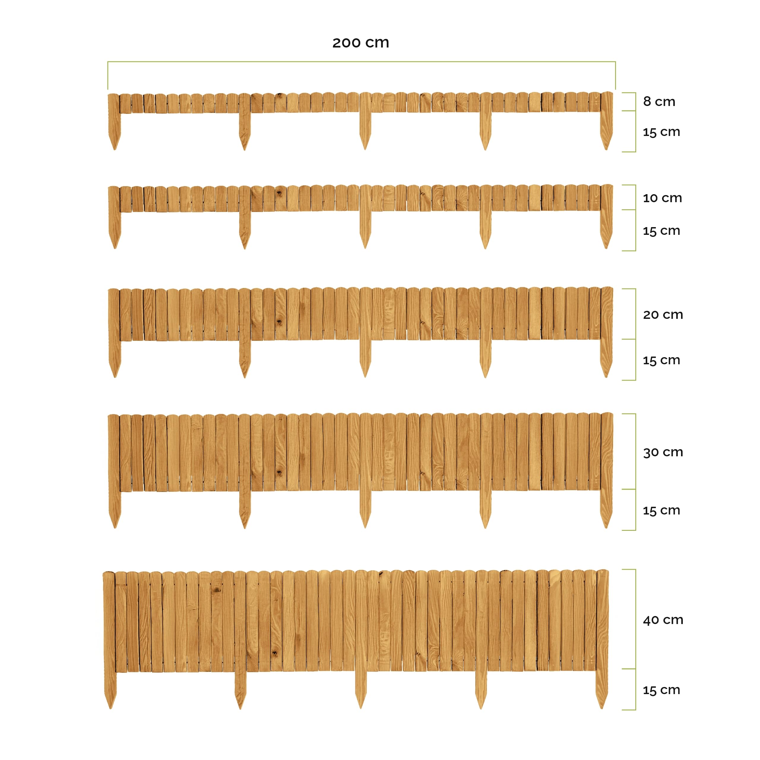 Garronda GD-0046 Bordure Jardin Exterieur 200 cm Cloture Jardin Exterieur en Bois traité palissade Souple pour Massif Potager allée pelouse Parterre GD-0046 (Marron Clair, Hauteur: 20 cm)