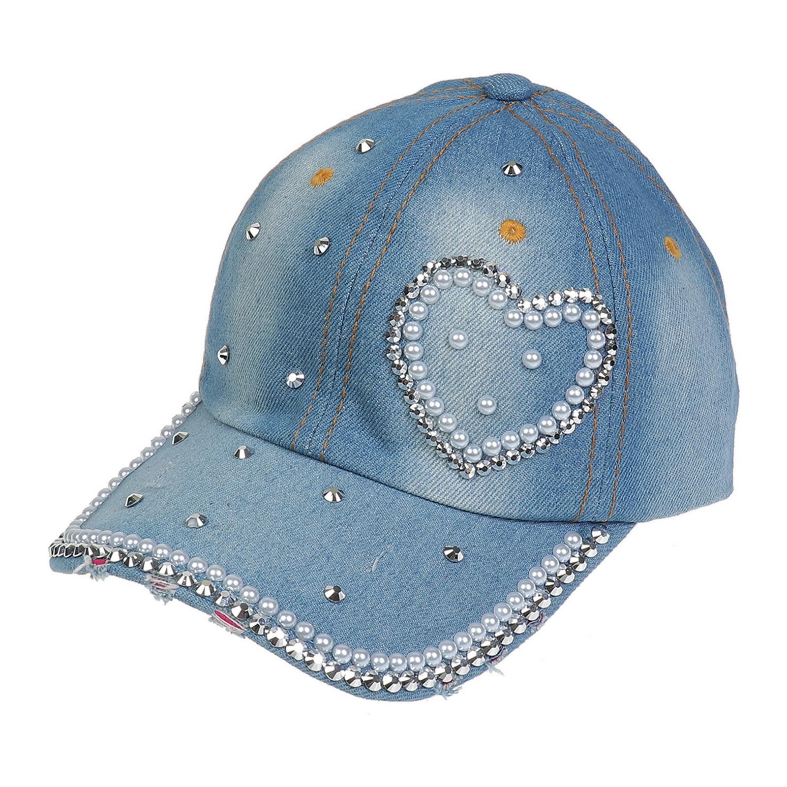 Gorra de béisbol de mezclilla de 6 paneles con diamantes de imitación, con perlas de diamantes de imitación, ajustable, gorra de camionero, hip hop, deportes al aire libre, visera de golf