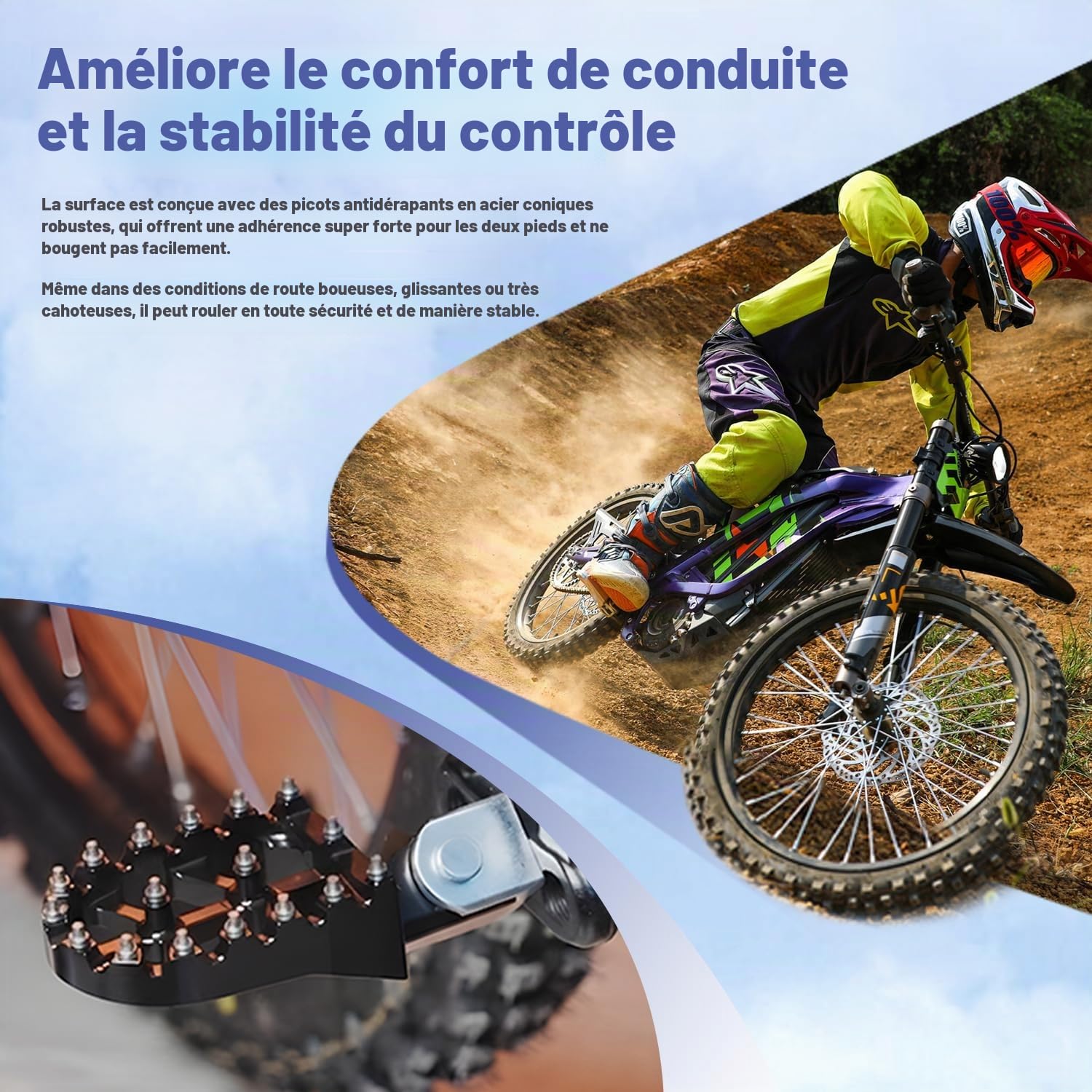Repose Pied Moto, Cale Pied Surron, Cale Pied Moto Cross Larges Noir | pour Sur Ron Light Bee X/S X160 X260 Talaria Sting MX3/R MX4 X3/CRF150F 230F 03-19/E Ride Pro S SS 2.0 3.0
