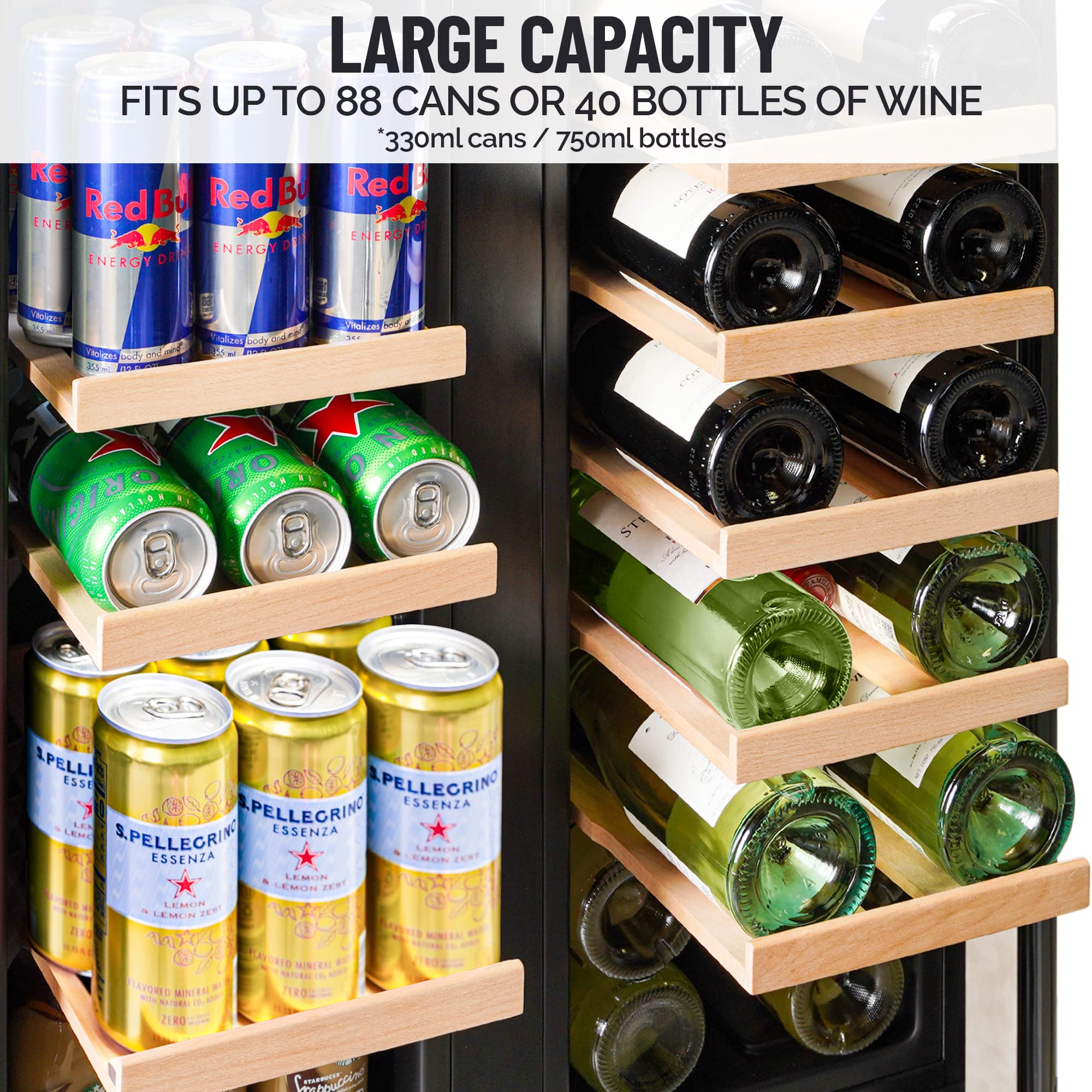 Zulay 24” Dual Zone Wine Cooler Refrigerator - Stainless Steel Beverage Refrigerator with Glass Doors for 88 Cans & 40 Bottles - Freestanding Memory Temperature Control Wine & Beverage Cooler on Fridge.com