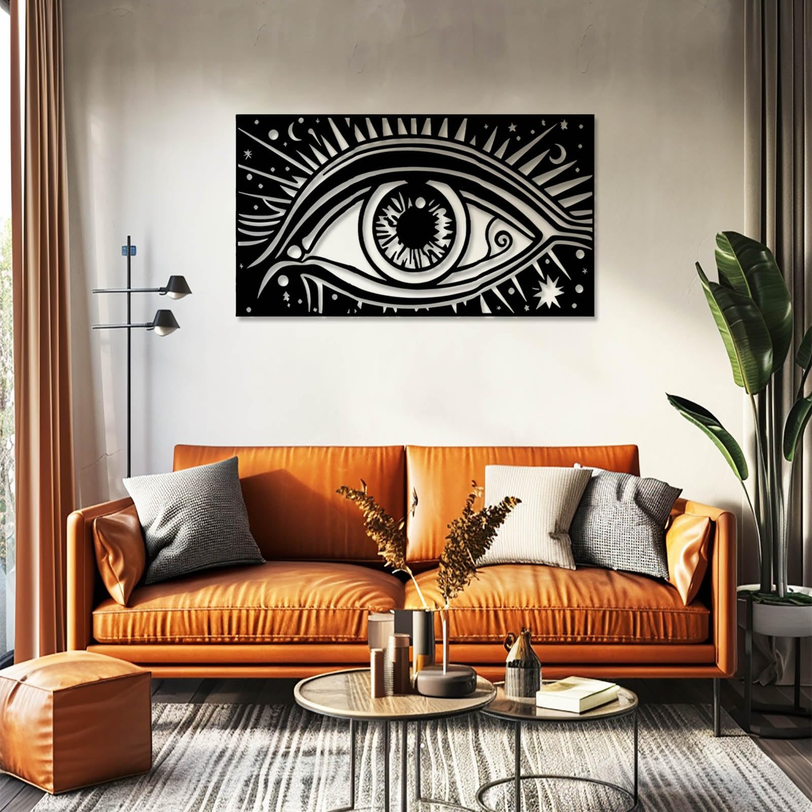 Wielka abstrakcyjna metalowa sztuka ścienna Mystical Eye Art, złe dekoracje, nowoczesna dekoracja wisząca do salonu sypialni (złoty, 30 x 17 cali/76 x 43 cm)