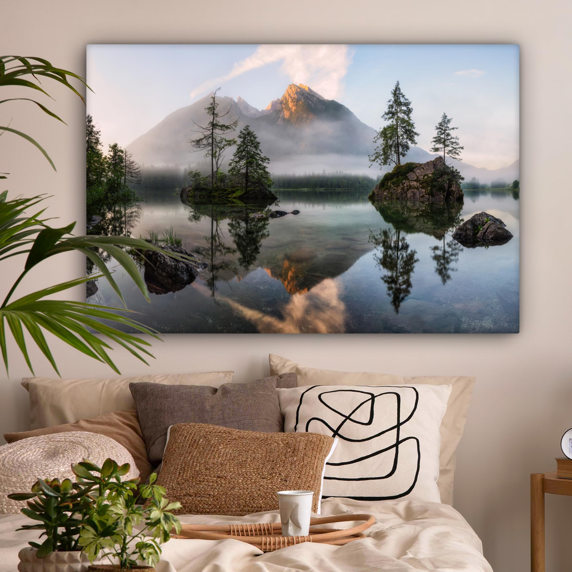 MuchoWow© Bilder Groß Groß 140x90 cm XXL Wohnzimmer Deko Modern Wandbild XXL Kunstdruck auf Leinwand Bild Schlafzimmer über Bett Room Decor Geschenke Wasser - Landschaft - Berge - Bäume