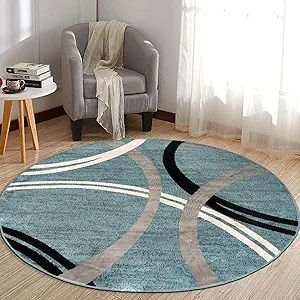Rugshop Modern Wavy Circles Design 6' 6" (6' 6" Diameter) Blue