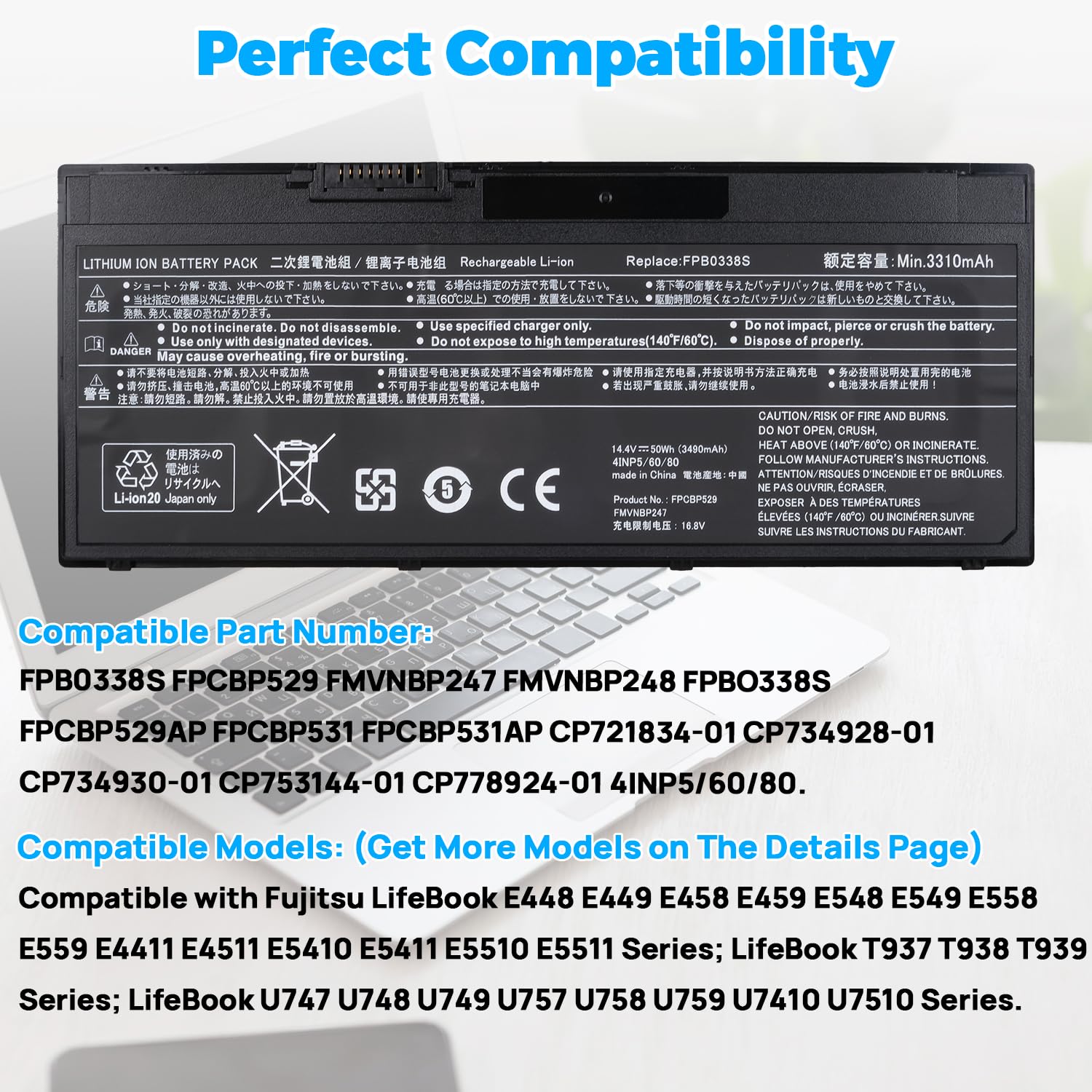 FPB0338S FPCBP529 Batteria Compatibile con Fujitsu LifeBook T937 T938 T939 E4411 E448 E449 E4511 E458 E459 E5410 E5411 E548 E549 E5510 E5511 E558 E559 U7410 U747 U748 U749 U7510 U757 U758 U759