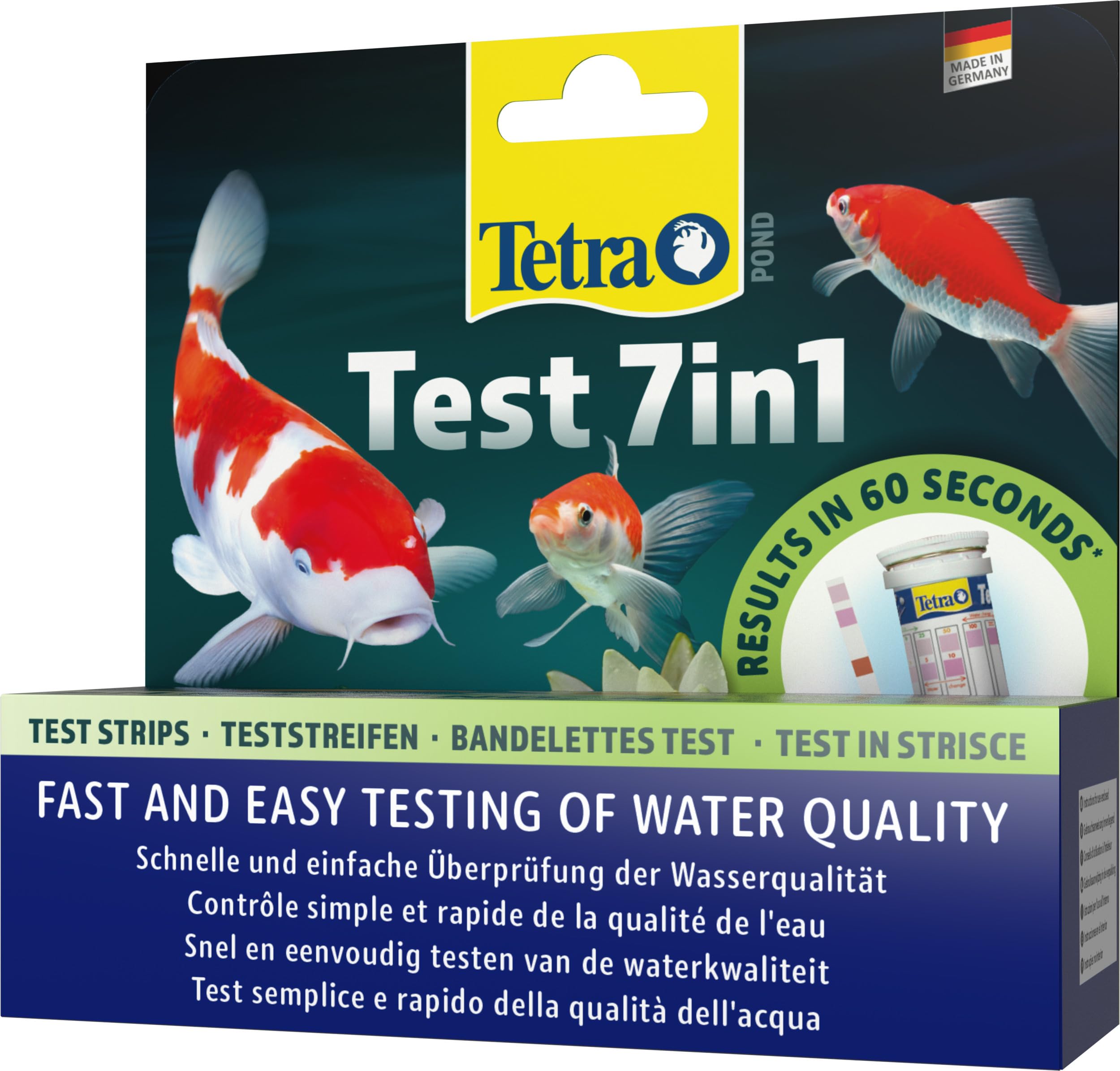 Tetra Pond Test 7in1 – Test de Agua para el Estanque, comprobación rápida y Sencilla de la Calidad del Agua del Estanque de jardín, 1 Bote (25 Tiras reactivas)