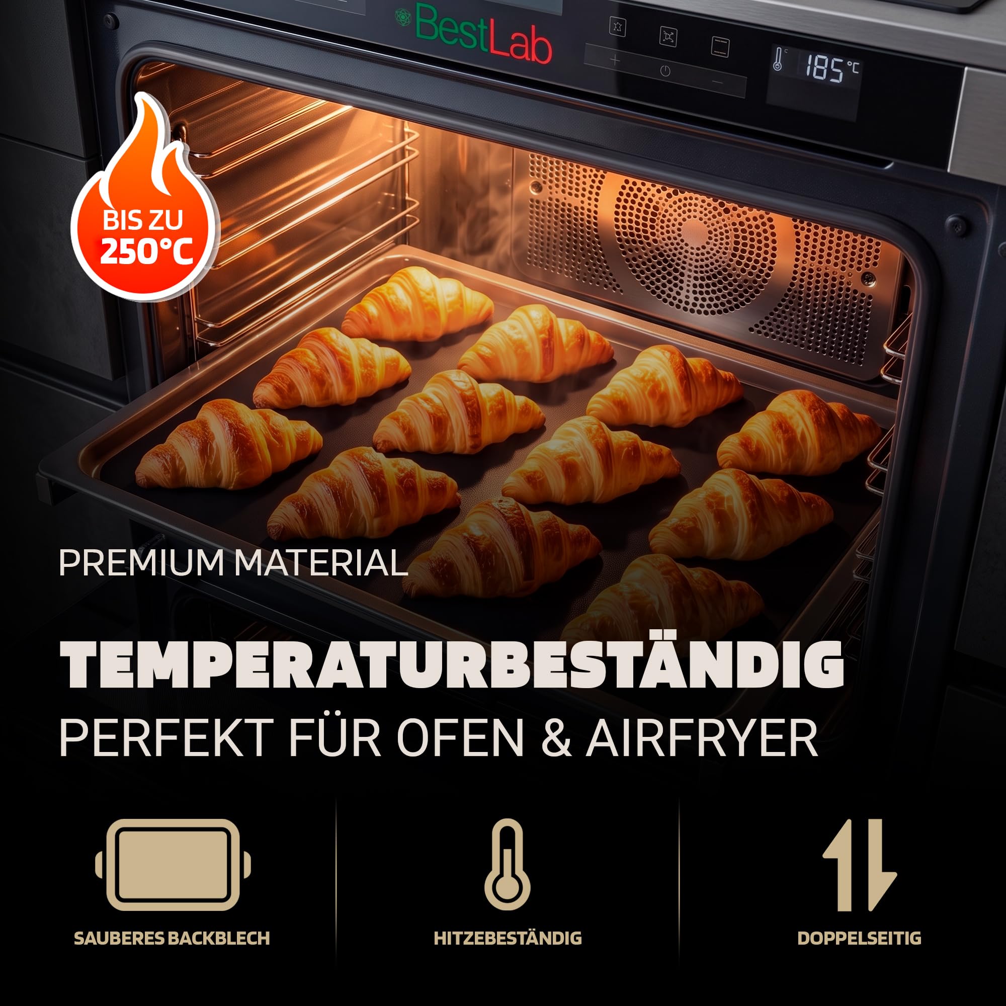 [Test molto buono, nota 1.0 *] Set di 6 tappetini da forno Bestlab per forno 41 x 58 cm, pellicola da forno in silicone come carta da forno e accessori da forno per airfryer, microonde, teglia da