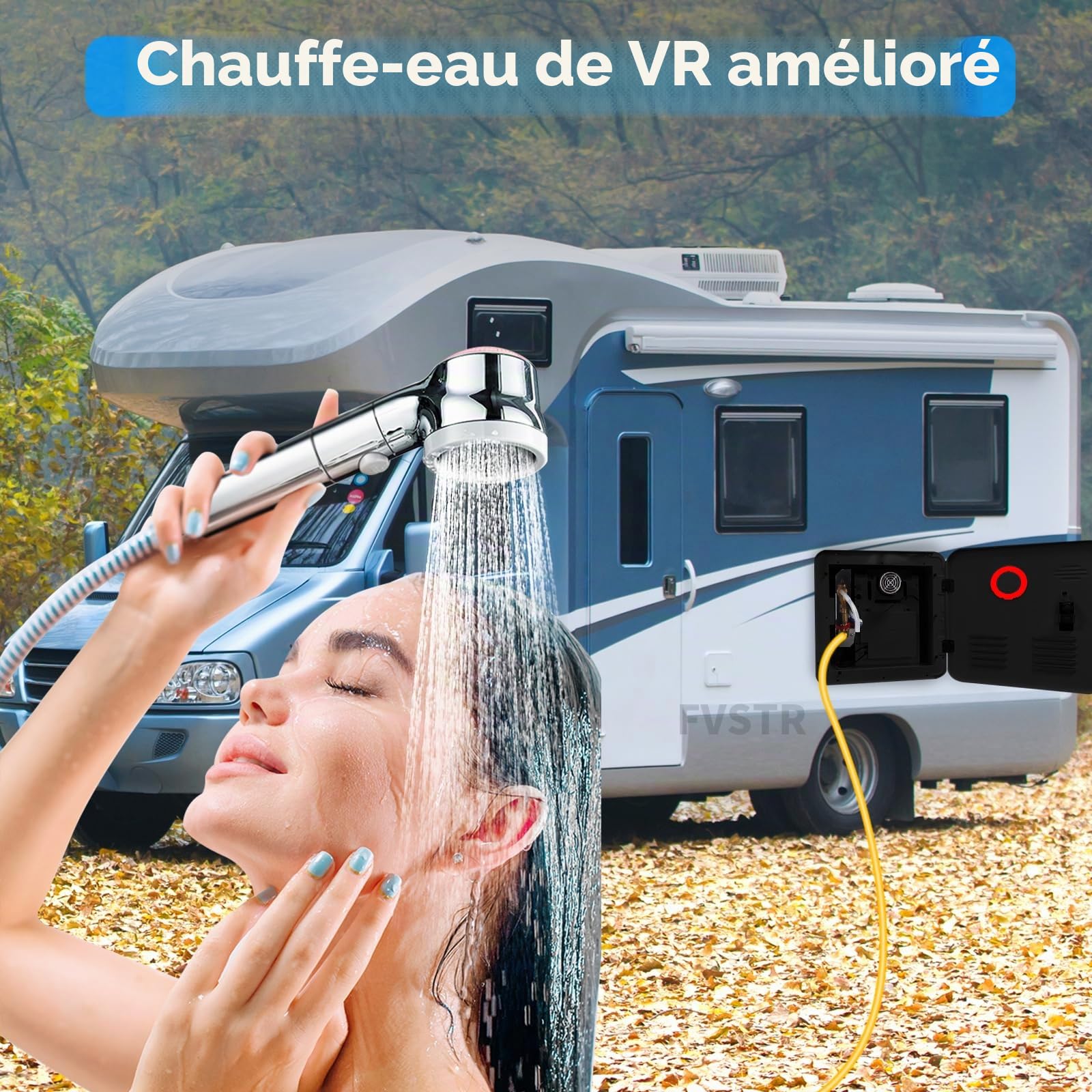 Chauffe - eau sans réservoir RV, douche instantanée, DC 12V, performance optimale en hauteur, multi - usages avec porte et télécommande, idéal pour une utilisation quotidienne en camping - car (Noir)