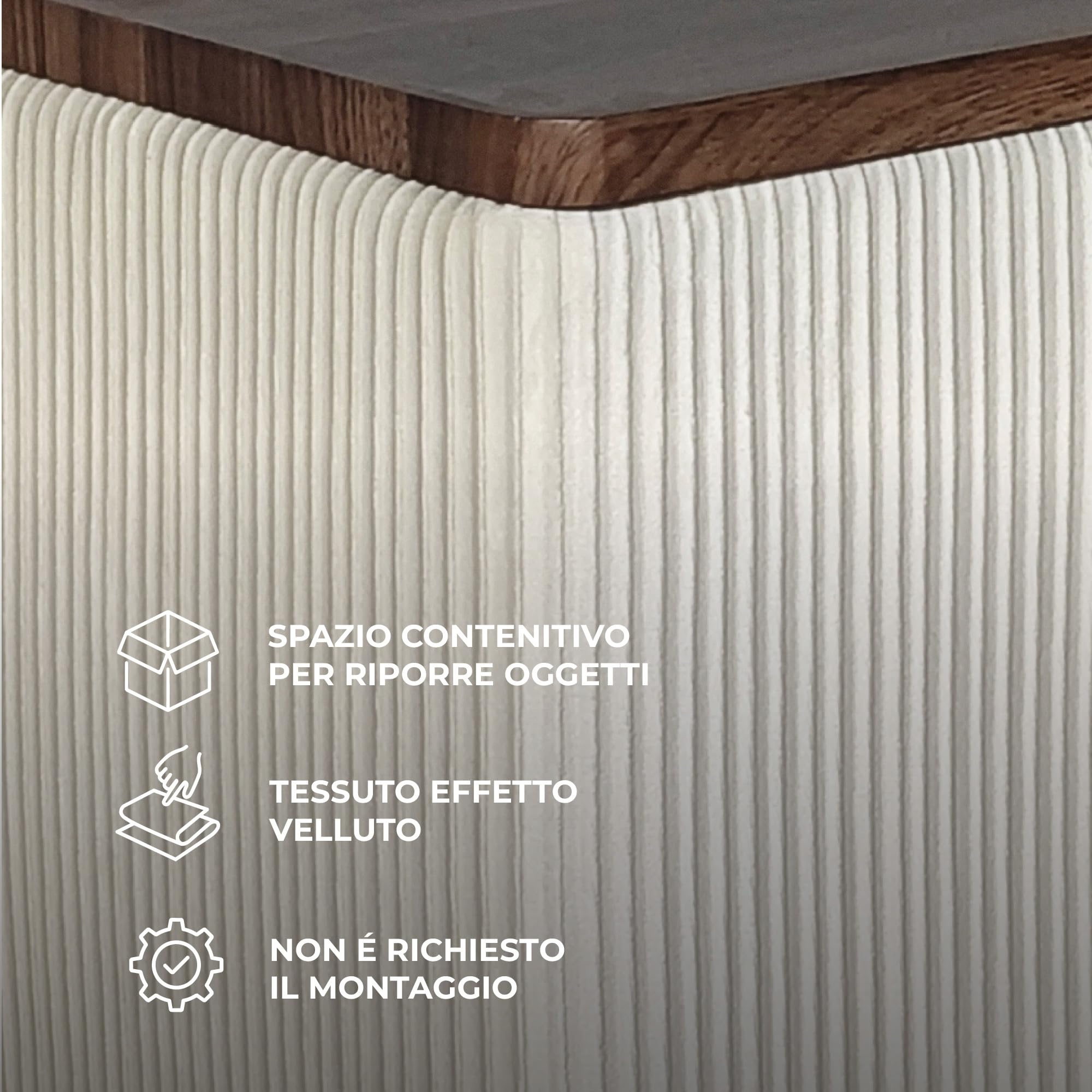 IlGruppone Set 2 Pouf Contenitore Quadrati in Velluto con Coperchio in Legno, Tavolino da Salotto Moderno, Pouf Contenitore Salvaspazio, Seduta Imbottita, Pouf Poggiapiedi - Beige