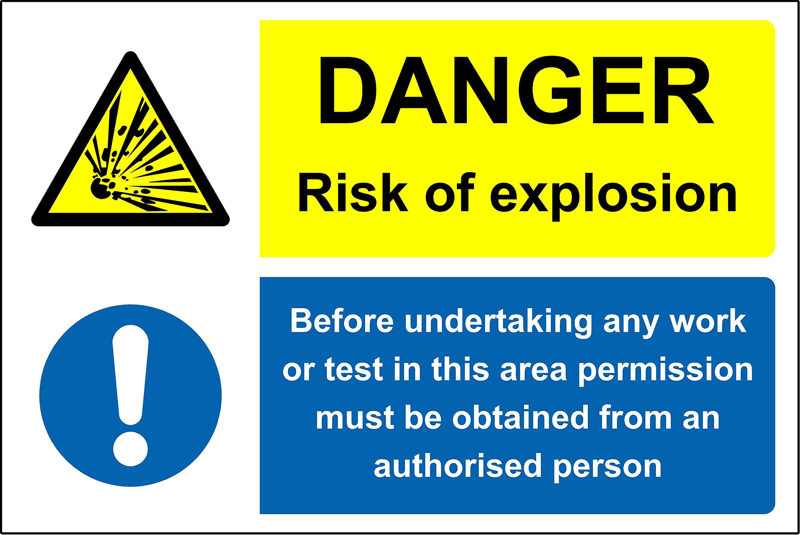 Danger risk of explosion before undertaking any work Safety sign - 3mm Aluminium sign 300mm x 200mm