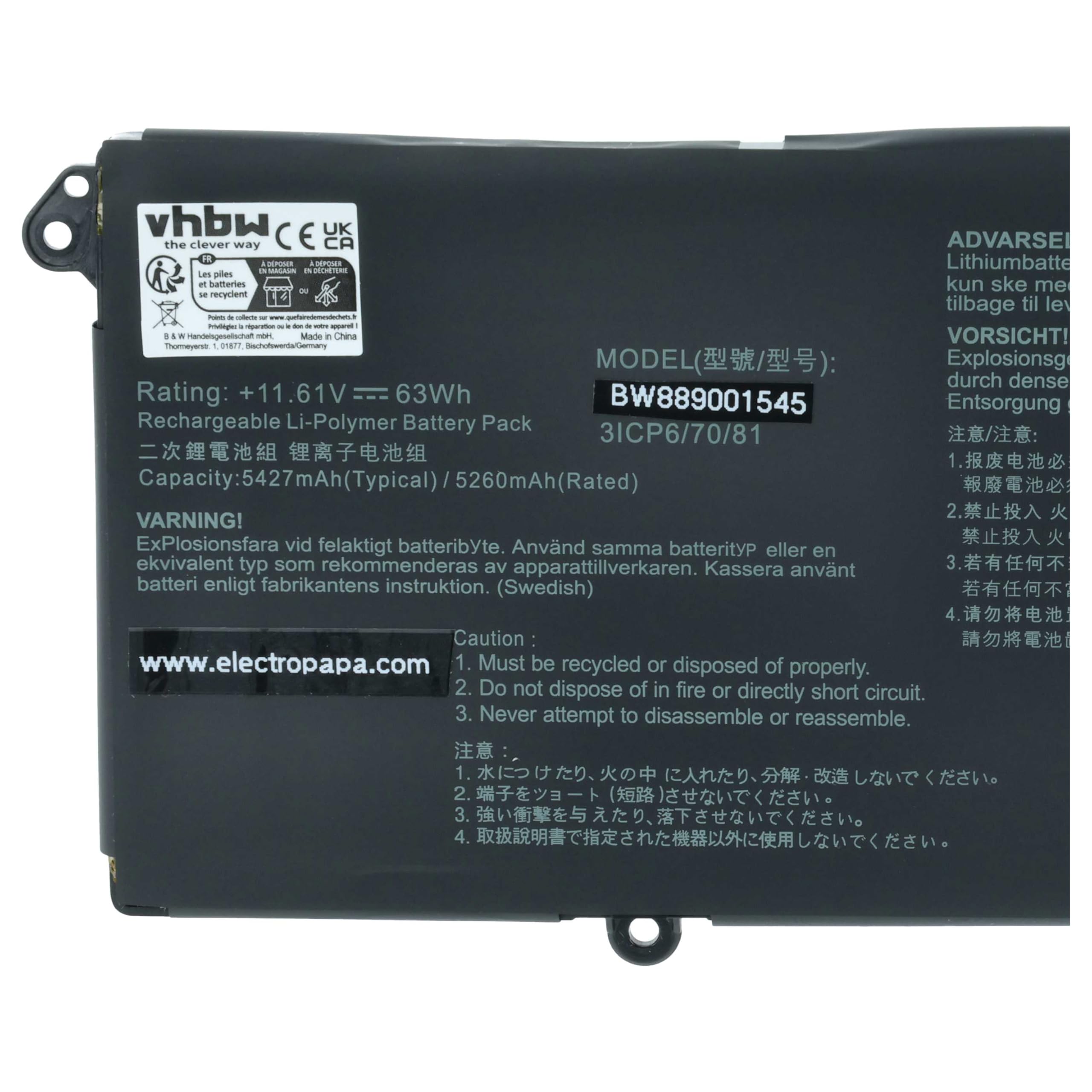 vhbw batteria sostituisce Asus C31N2019 per notebook (5400mAh, 11,61V, Li-Poly)