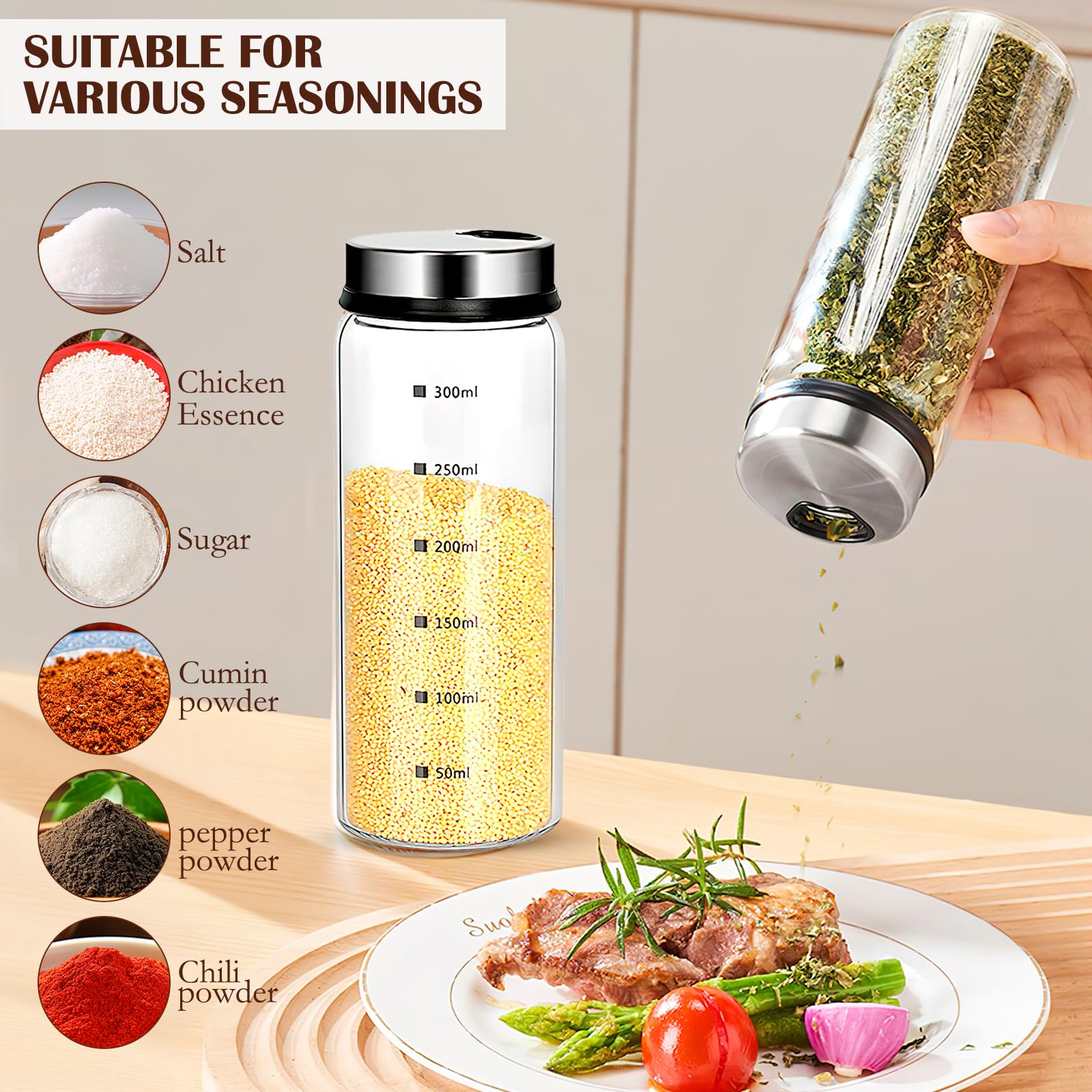 Lot De 2 Pots à épices En Verre De 300 Ml Avec 3 Types De Trous