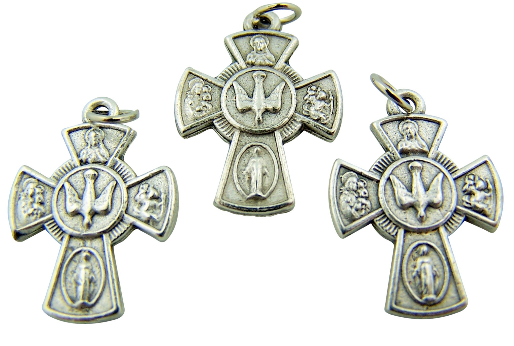 Plata tono rosario parte 4 Vías cruz con centro de Santa paloma colgante encanto, 7/8-inch
