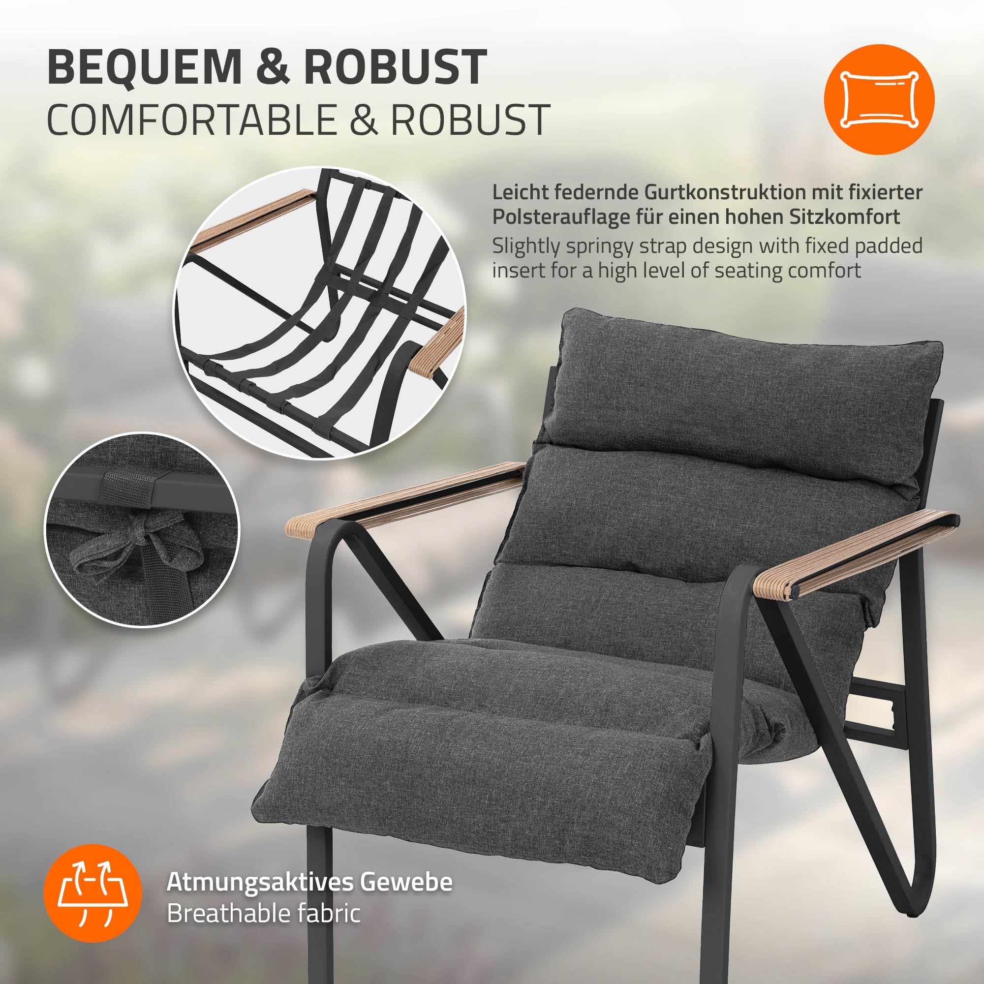 ML-Design Set Mobili da Giardino 3 Pezzi, Set Bistrot da Esterno in Acciaio, Grigio - Antracite, Include 2 Sedie con Cuscini e 1 Tavolo, Set Lounge per Terrazza e Balcone, Resistente alle Intemperie