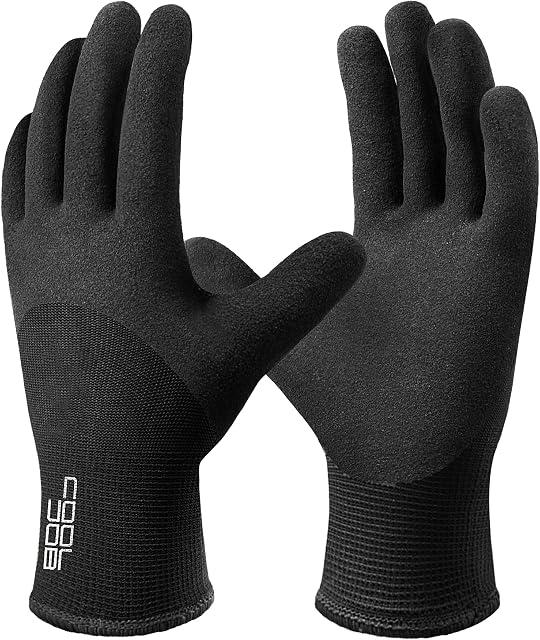 COOLJOB Winter Work Gloves for Men Women with Grip, Thermal Fleece Lined, 3/4 Latex Coated, Warm & Safety, for Freezer, Heavy Duty, Construction, Warehouse, Black, 1 Pair, L
