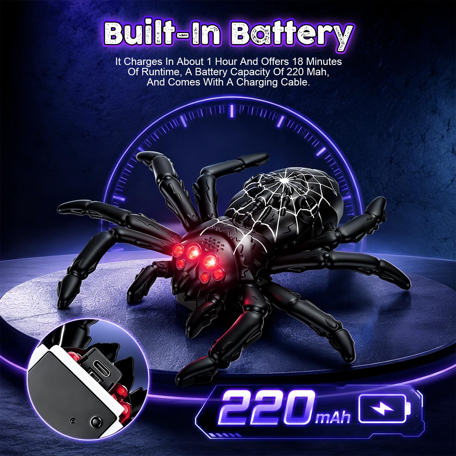 Ferngesteuerte Spinne Spielzeug Auto, RC Wandkletterspinne mit 360° Rotation, Stunt RC Auto zum Krabbeln an Wänden & Boden, Kletterspinne Spielzeug Geschenk für Jungen und Mädchen, Schwarz