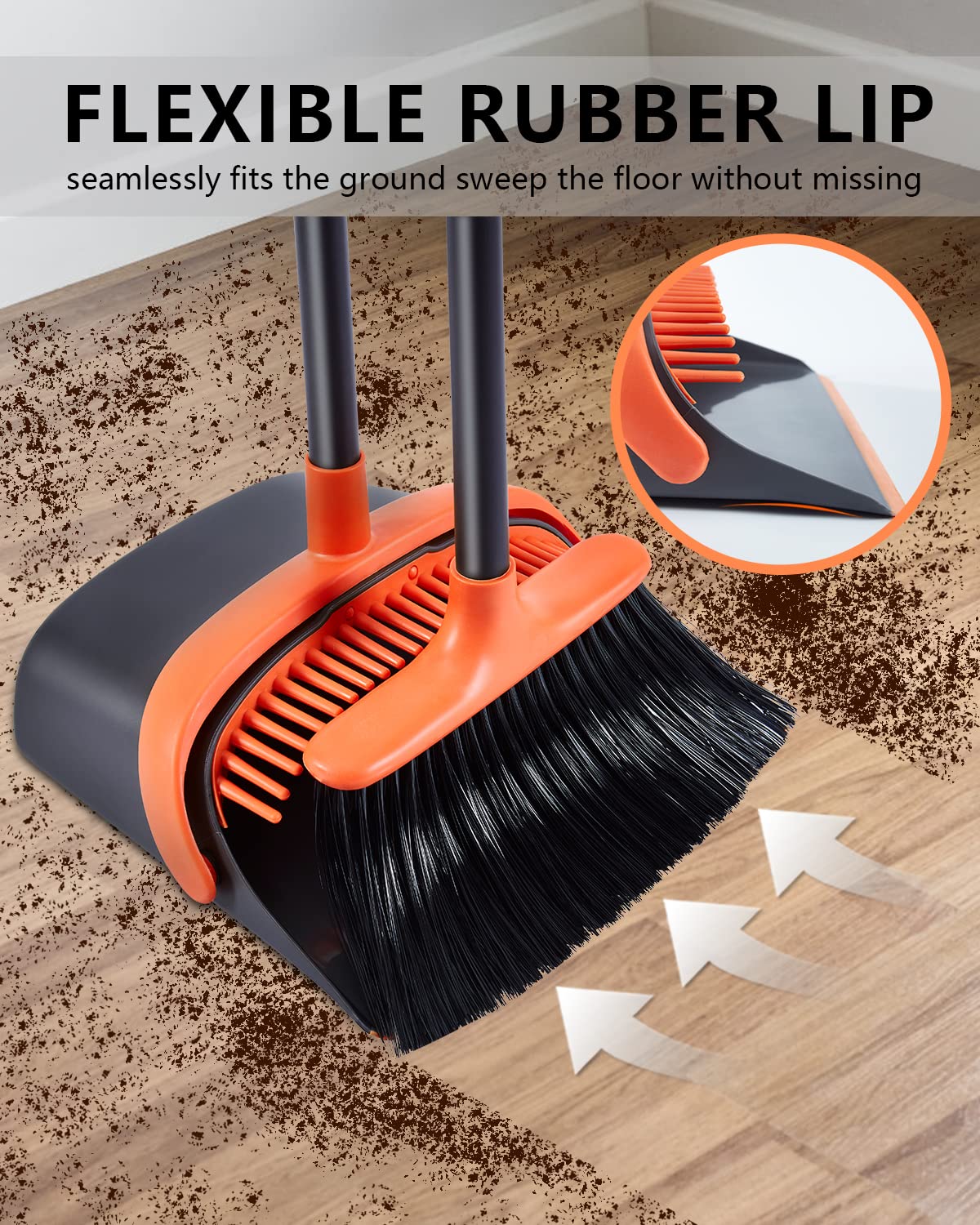 SANGFOR Broom and Dustpan Set for Home, Long Handle Broom with Dustpan