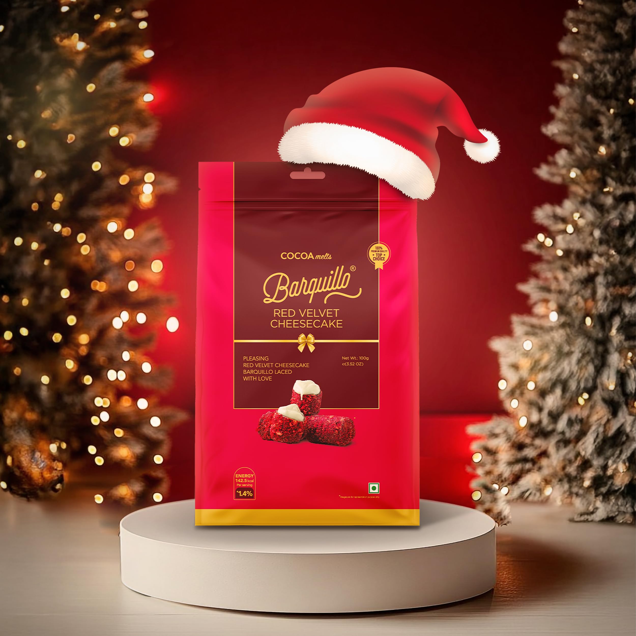 Barquillo Premium Red Velvet Chocolate Pouch - 5 Pcs (100 gm) | Cheesecake Cream Filled Biscuit Roll imported | Dubai couverture taste | Christmas Gift Pack Celebration specially for Festivals