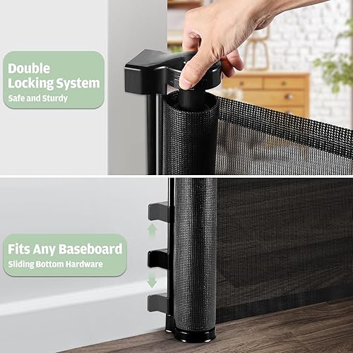 Miniatura 4 de Puerta retráctil para bebé con puerta para gatos (55 pulgadas de ancho x 35 pulgadas de alto), puerta retráctil para perros con puerta para