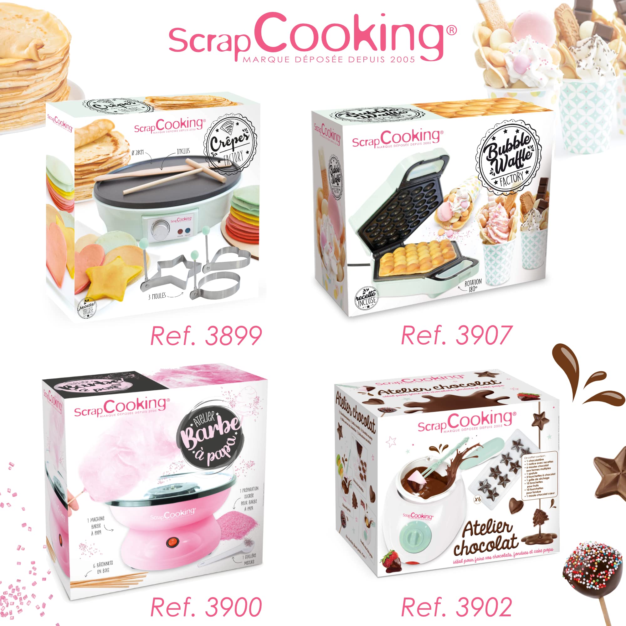 ScrapCooking - Machine Barbe à Papa - Kit Complet pour faire Barbes à Papa Maison : Avec Sucre, Bâtonnets & Cuillère Mesure - Atelier Barbe à Papa - Appareil Électrique Anniversaire - Rose - 3900