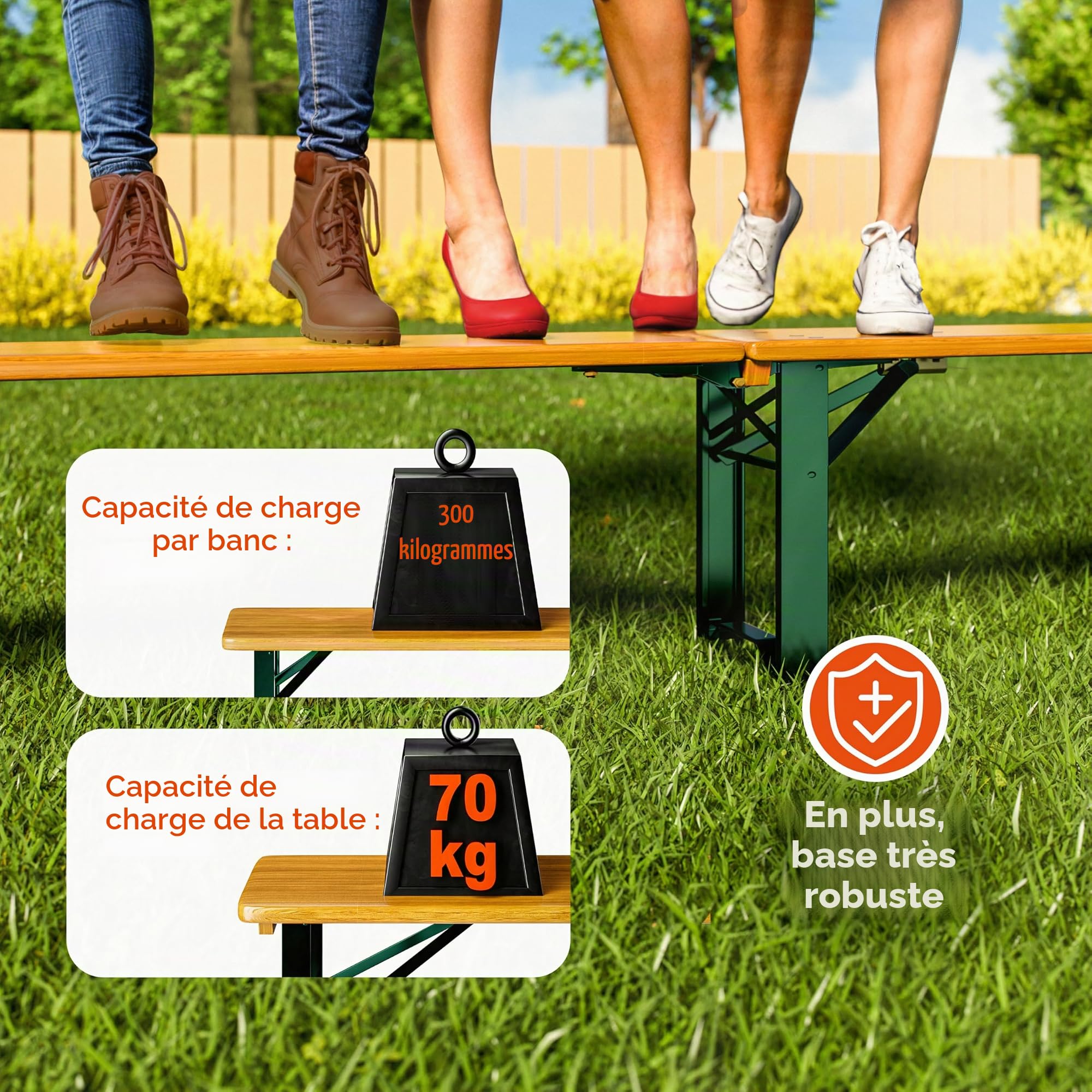 Casaria Ensemble Table et 2X bancs Bois Pliable