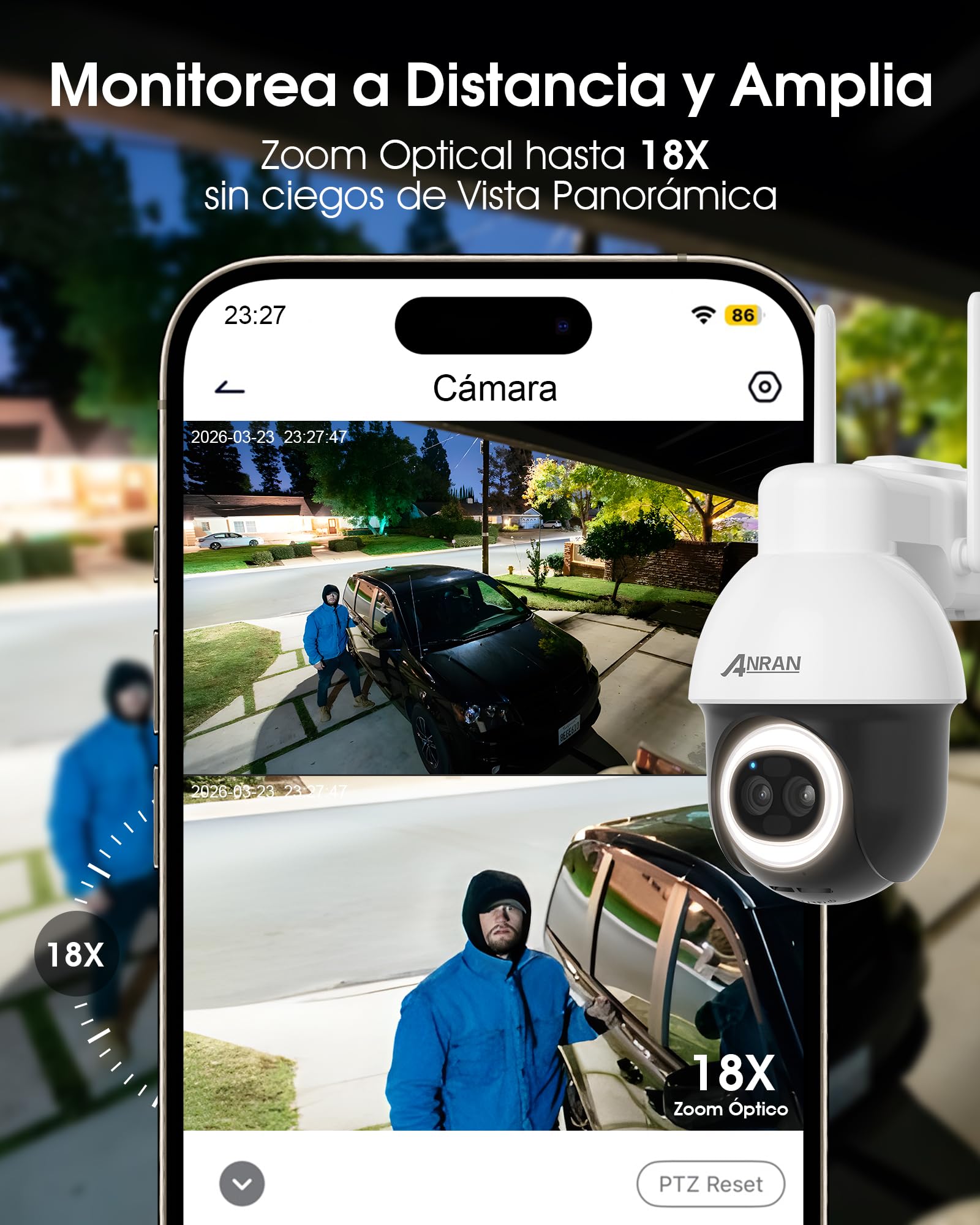 ANRAN AOV 5MP+3MP 24/7 Binocular Camara Vigilancia WiFi Exterior Solar | Seguimiento Automático, AI Detección, Panel Solar 8W, Visión Nocturna Color, Defensa Activa, IP66