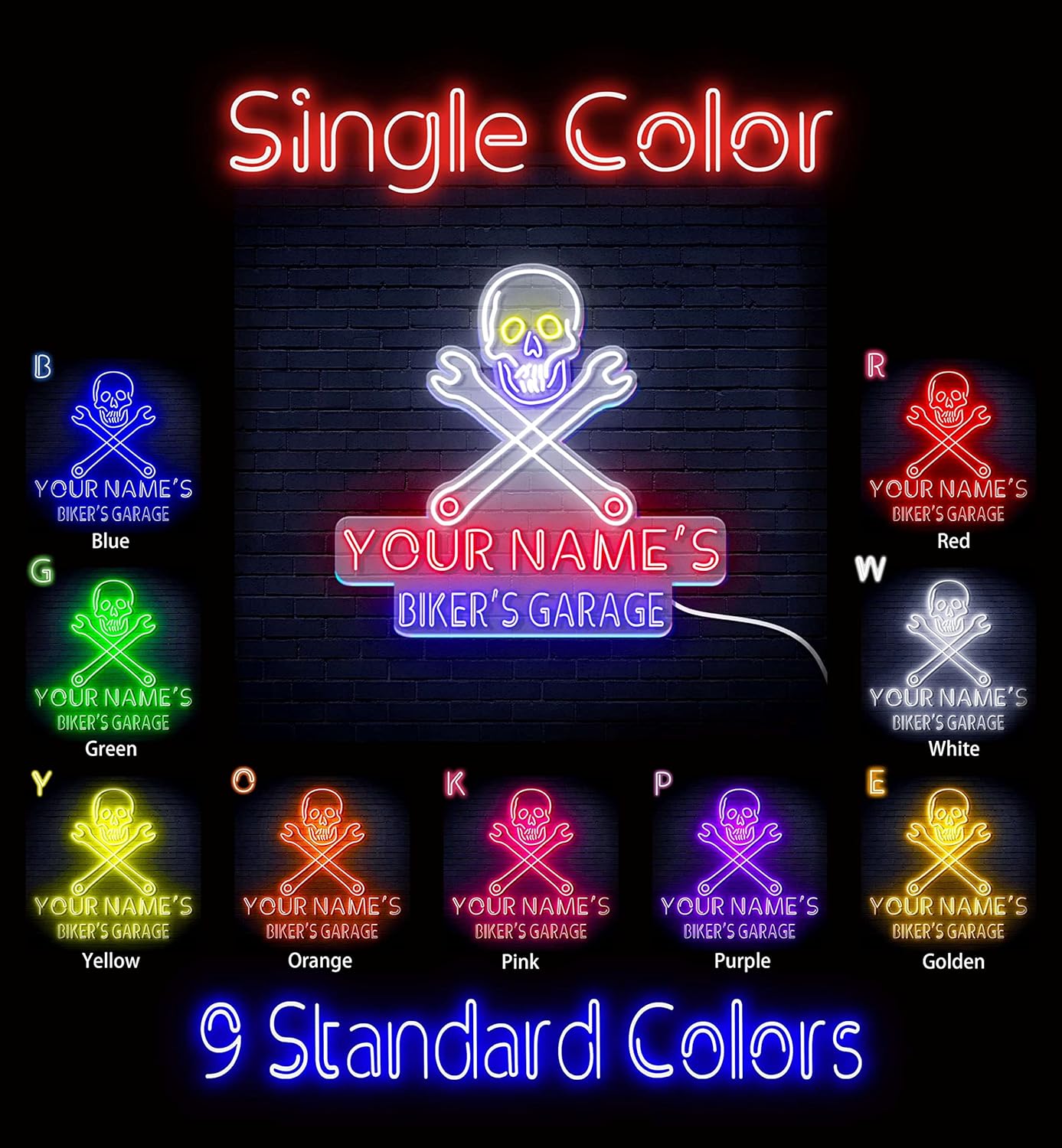 ADVPRO Biker's Garage Personalized Ultra-Bright LED Neon Sign - Golden - st16s55-fn-q0021-tm-e