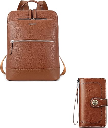BOSTANTEN Mochila para computadora portátil para mujer, mochila de cuero genuino, bolsa de viaje y cartera de cuero genuino de gran capacidad,