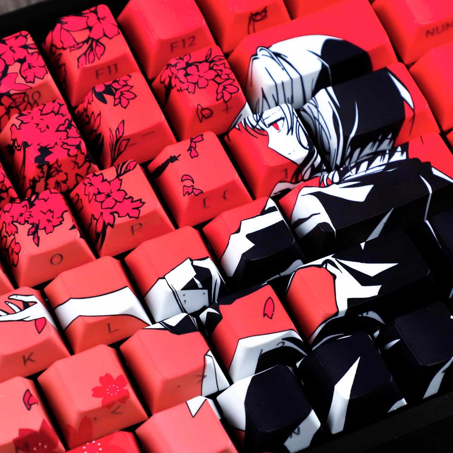 YMDK 129 Raven Sakura Keycap Cherry Profile Double Shot Sidelit Shine Through PBT Keycaps for MX Mechanical Keyboard