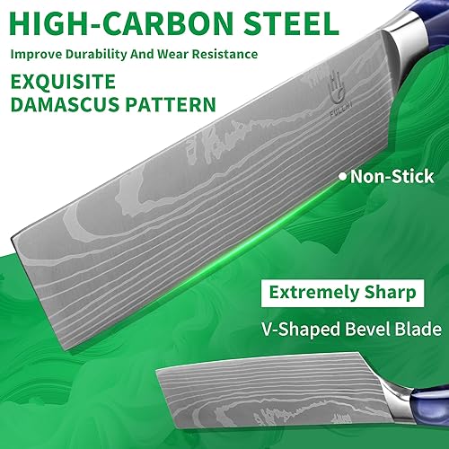 Miniatura 3 de FULLHI Juego de cuchillos de 8 piezas, juego de cuchillos de chef con bloque y afilador, juego de cuchillos de cocina, mango multicolor, regalos