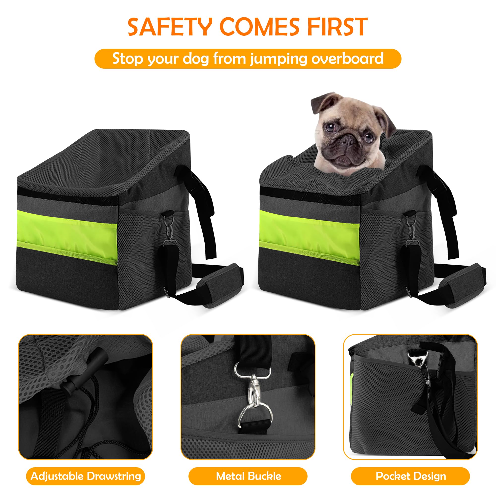 ALLSOPETS Cestino per Bicicletta Animale Domestico, Cestino Anteriore Bici Staccabile per Cane, Staccabile Borsa da Bicicletta per Cani, Pieghevole Cestino per Bici con Tasche Portaoggetti Nero