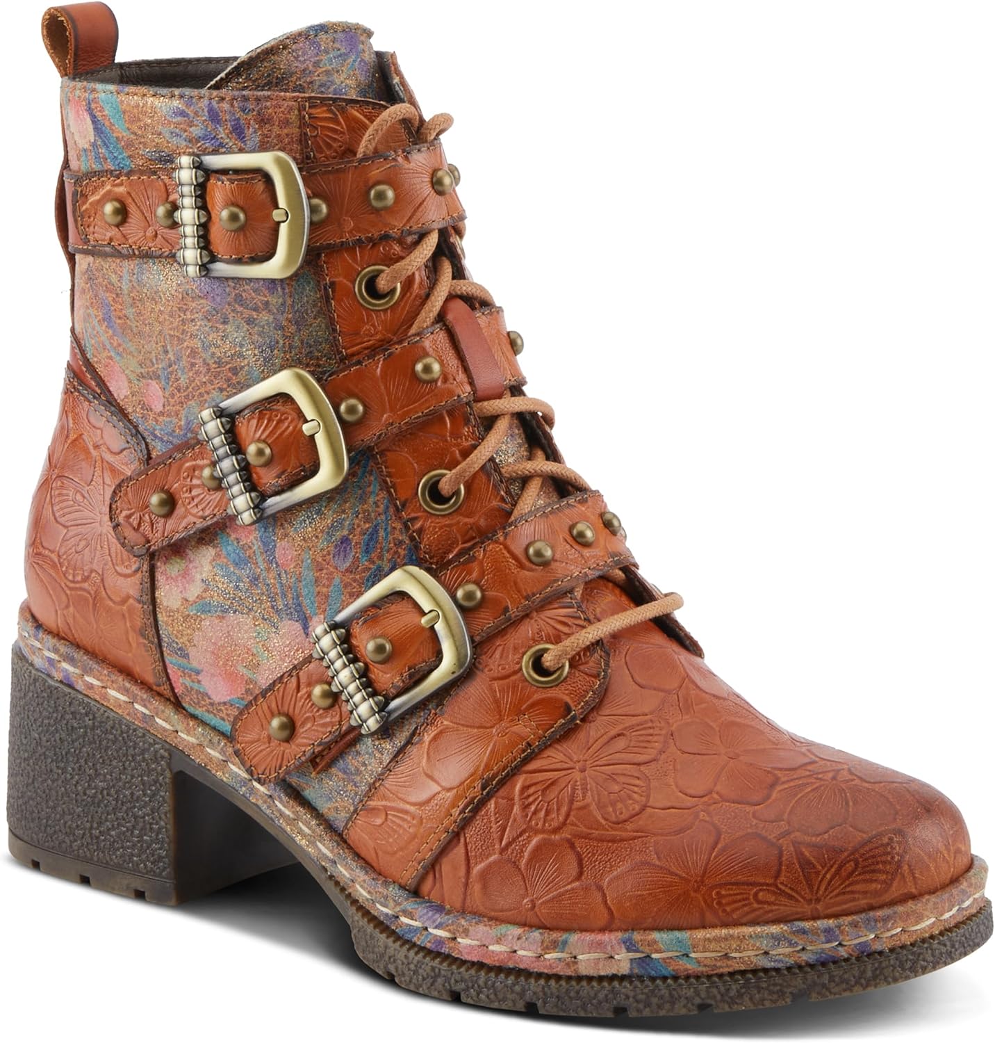 Spring Step L'Artiste Moonlit Women's Glamorous Bootie - Contrasting Textures, Floral Embossing, Comfortable Lug Sole